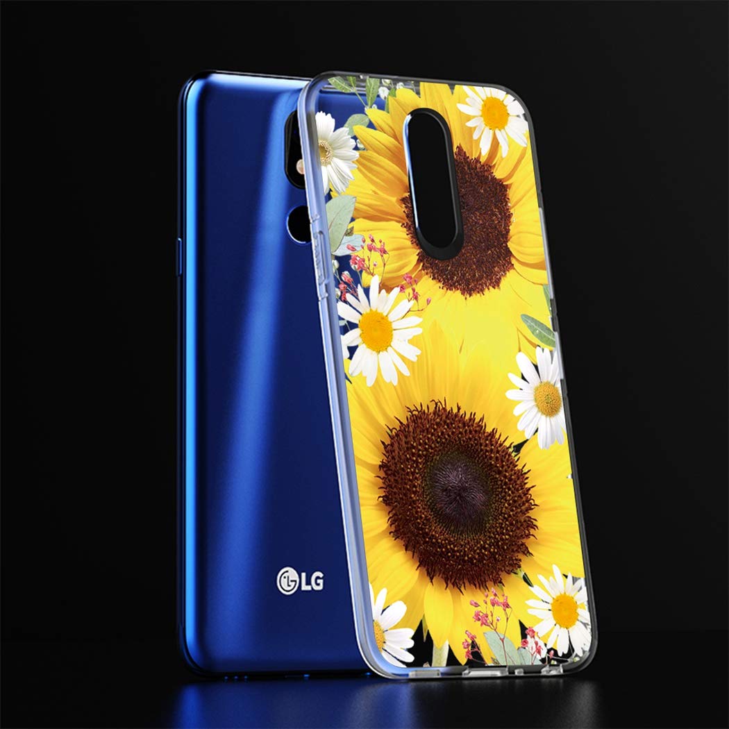 Shockproof Clear TPU Phone Case for LG K40 / K12 Plus / X4 2019 / Solo LTE / Harmony 3 / Xpression Plus 2 - Soft Protective Transparent Cover for Women & Girls (Sunflower Design) - Perfect for Everyday Use, Work, and Travel Protection