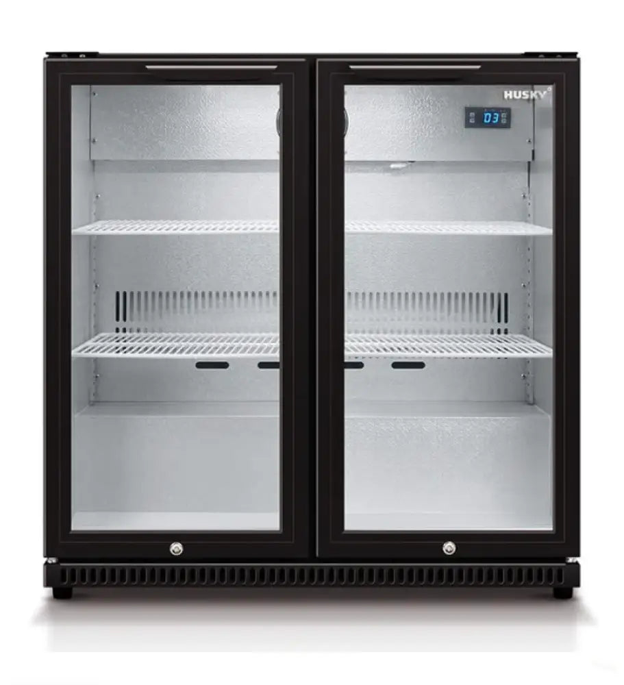 HUSKY HUS C2 840 BLK 190L Double Door Commercial Back Bar Refrigerator - Perfect for Bars, Restaurants, and Home Entertainment Spaces