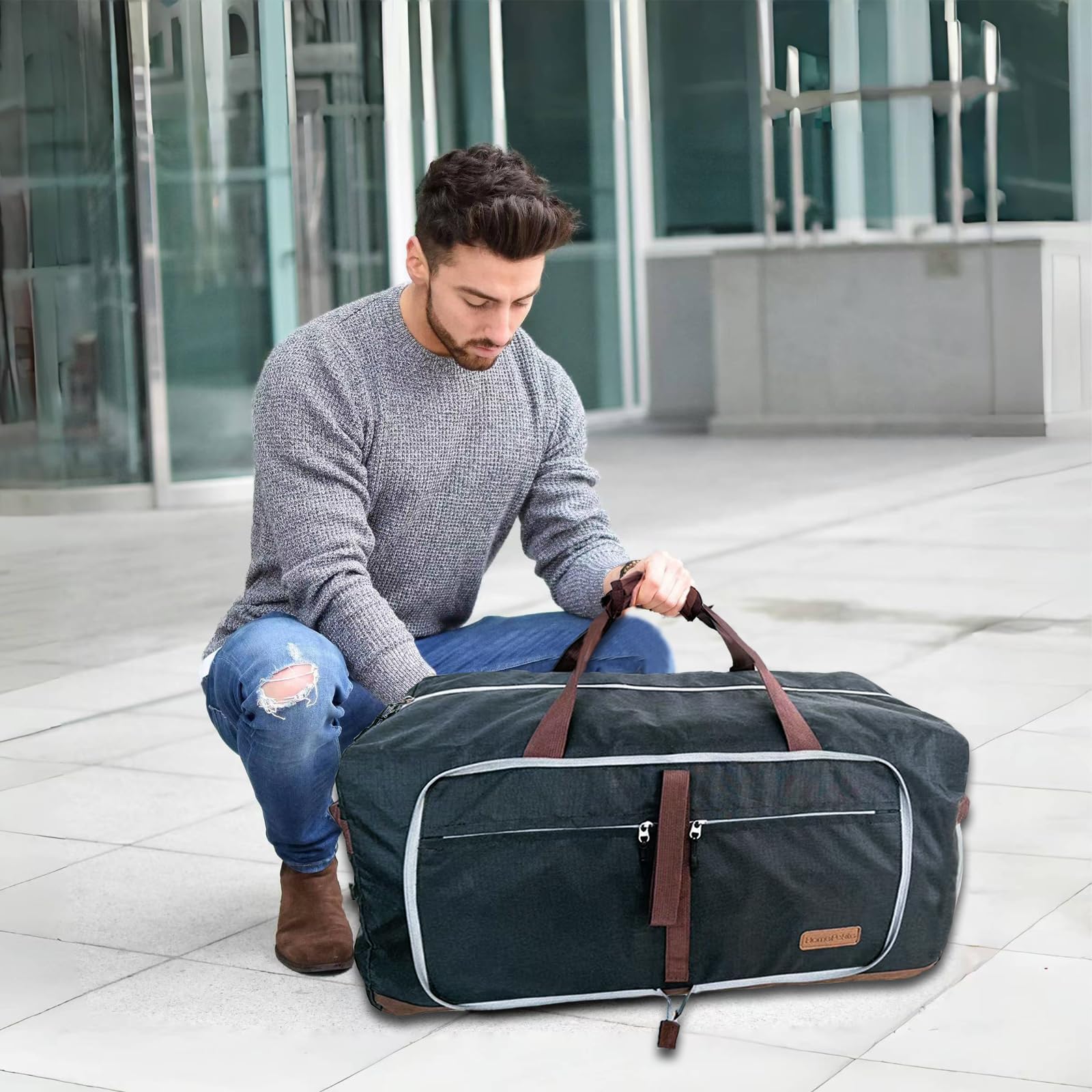 120L Large Foldable Waterproof Duffle Bag for Travel, Gym & Sports - Collapsible Packable Duffle Bag with Shoe Compartment for Men & Women - Perfect for Camping, Beach, Swim Pool & Outdoor Activities (Black)