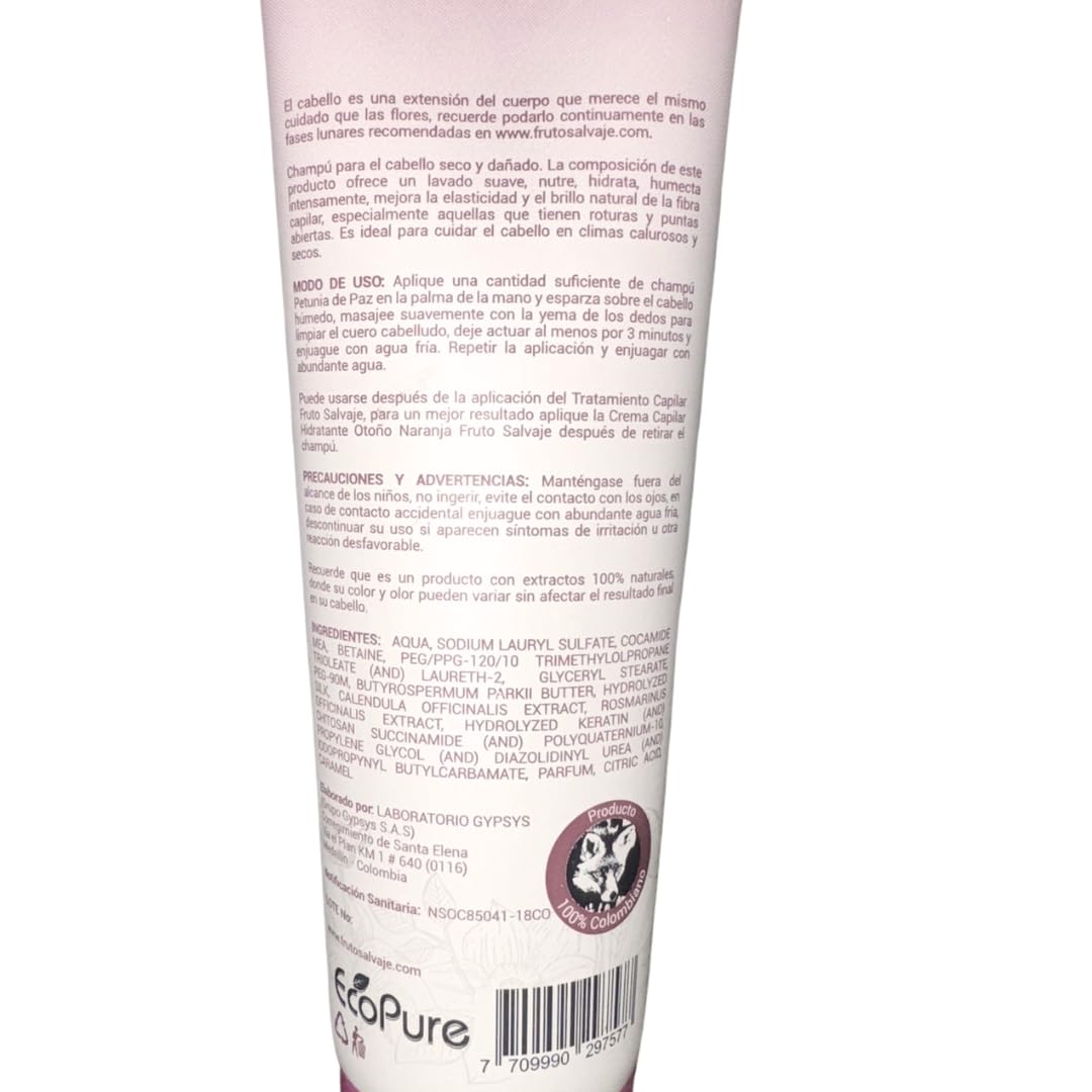 2 Pack Fruto Salvaje Shampoo Petunia de Paz 300ml for Dry Hair + Hydrating Hair Cream Conditioner 300ml - Moisturizing Hair Care Set for Damaged & Frizzy Hair - Perfect for Fall Hair Repair & Daily Nourishment