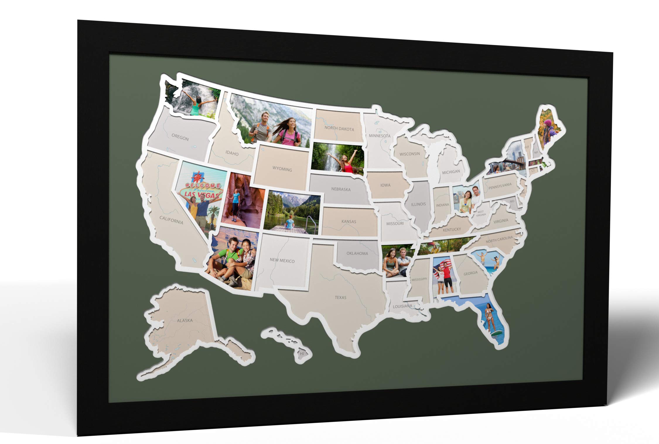 50 States USA Photo Map Wall Art - Handmade in America with Optional Black Frame - Perfect for Home Decor, Office & Gifts