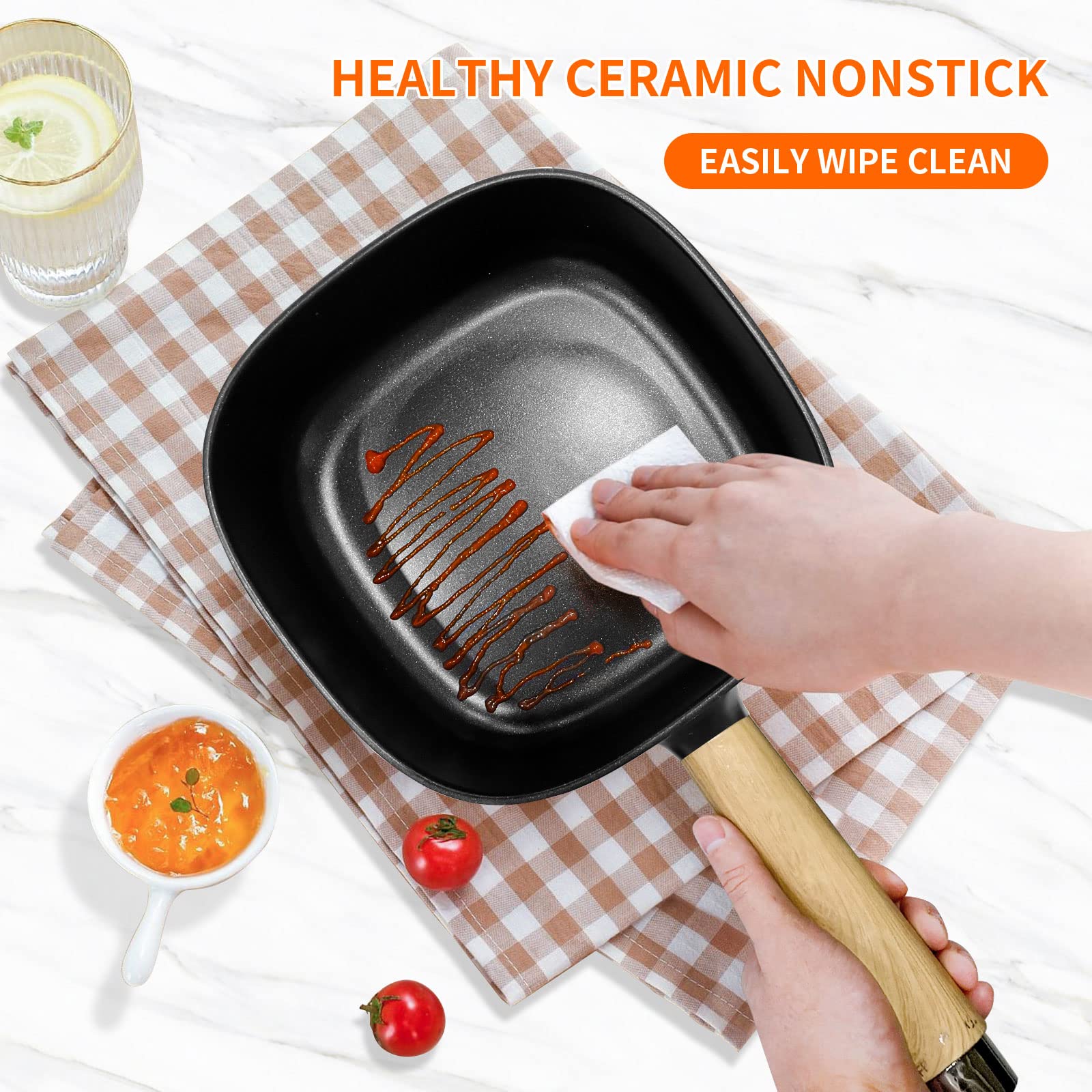 Audecook 2L Electric Hot Pot with Ceramic Non-Stick Coating, 8-Inch Portable Travel Cooker for Ramen, Steak, Fried Rice, Oatmeal & Soup - Dual Power Control & Included Silicone Spatula | Perfect for Dorm Rooms, Camping Trips & Small Kitchen Cooking
