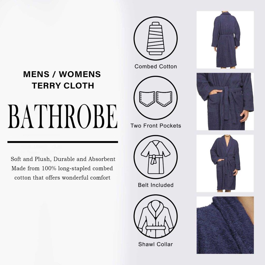 Premium Cotton Ultra Soft Terry Adult Unisex Lightweight Luxury Bathrobe - Spa, Hotel & Home Relaxation Wear for Men and Women