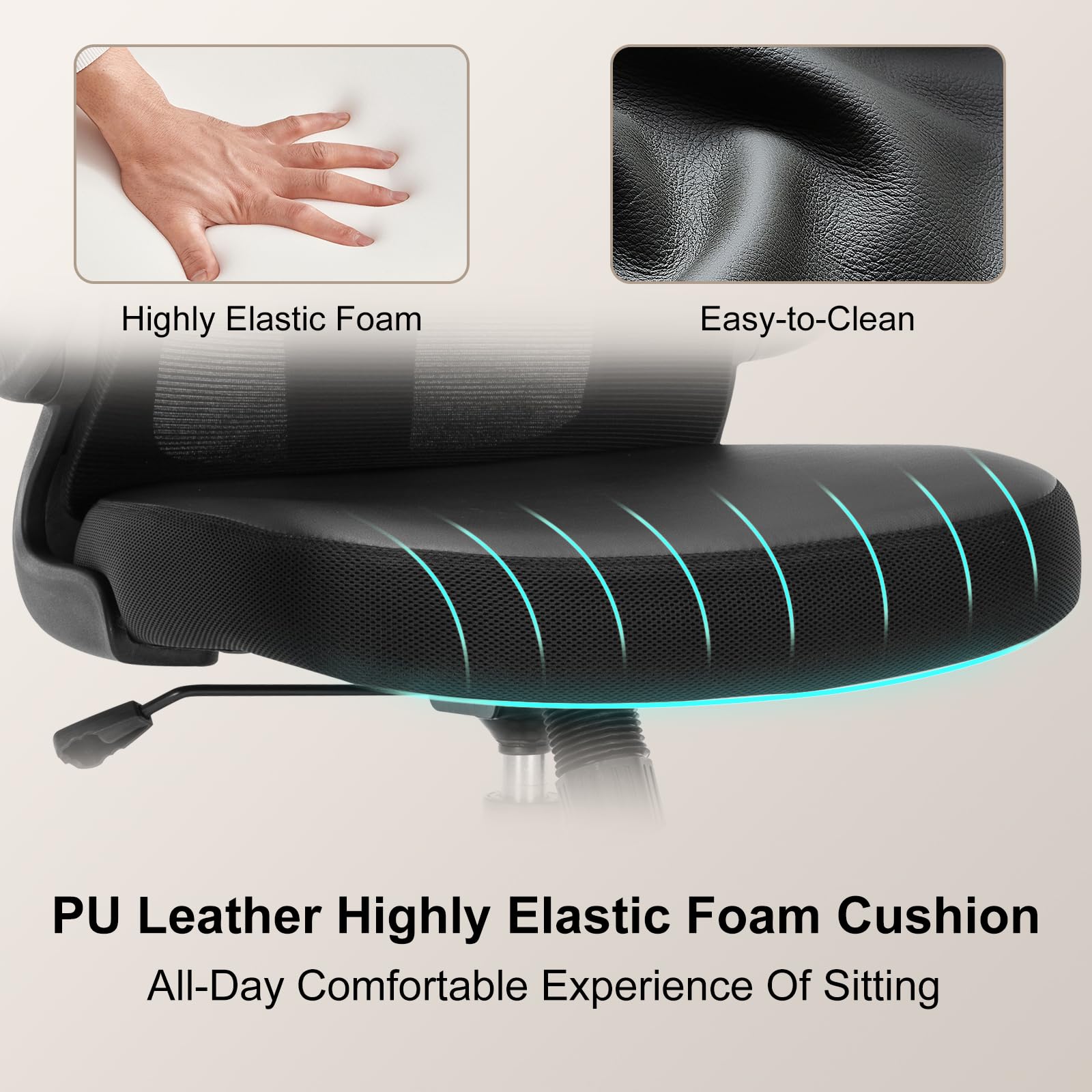 Ergonomic Office Chair with PU Leather Cushion, Adjustable Lumbar Support & Flip-Up Arms - Comfortable Computer Desk Chair for Home Office, Gaming & Workspace