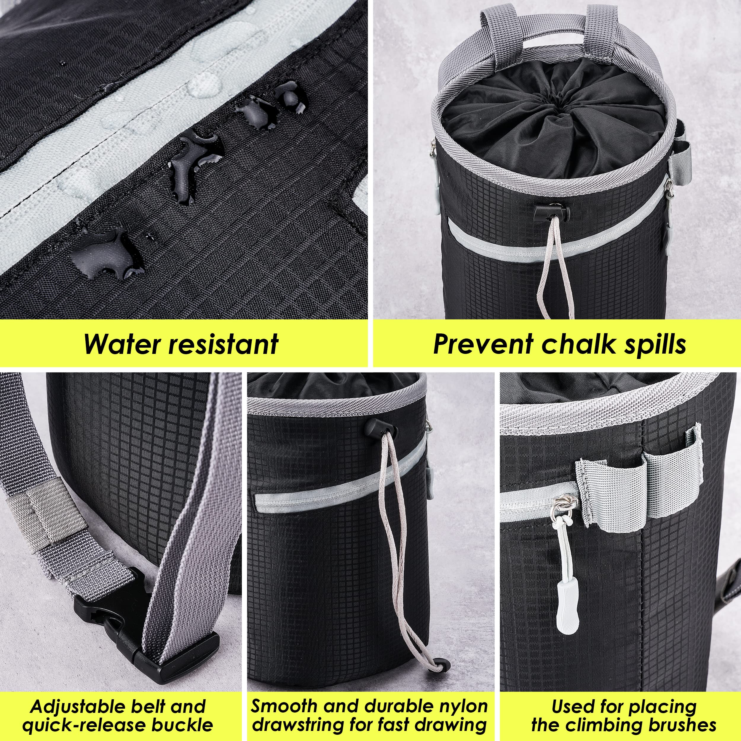 Premium Chalk Bag for Rock Climbing & Bouldering - Large Capacity Chalk Bucket with 2 (65g) Chalk Balls & Waterproof Zippers - Ideal for Gymnastics, CrossFit, Weightlifting & Outdoor Sports