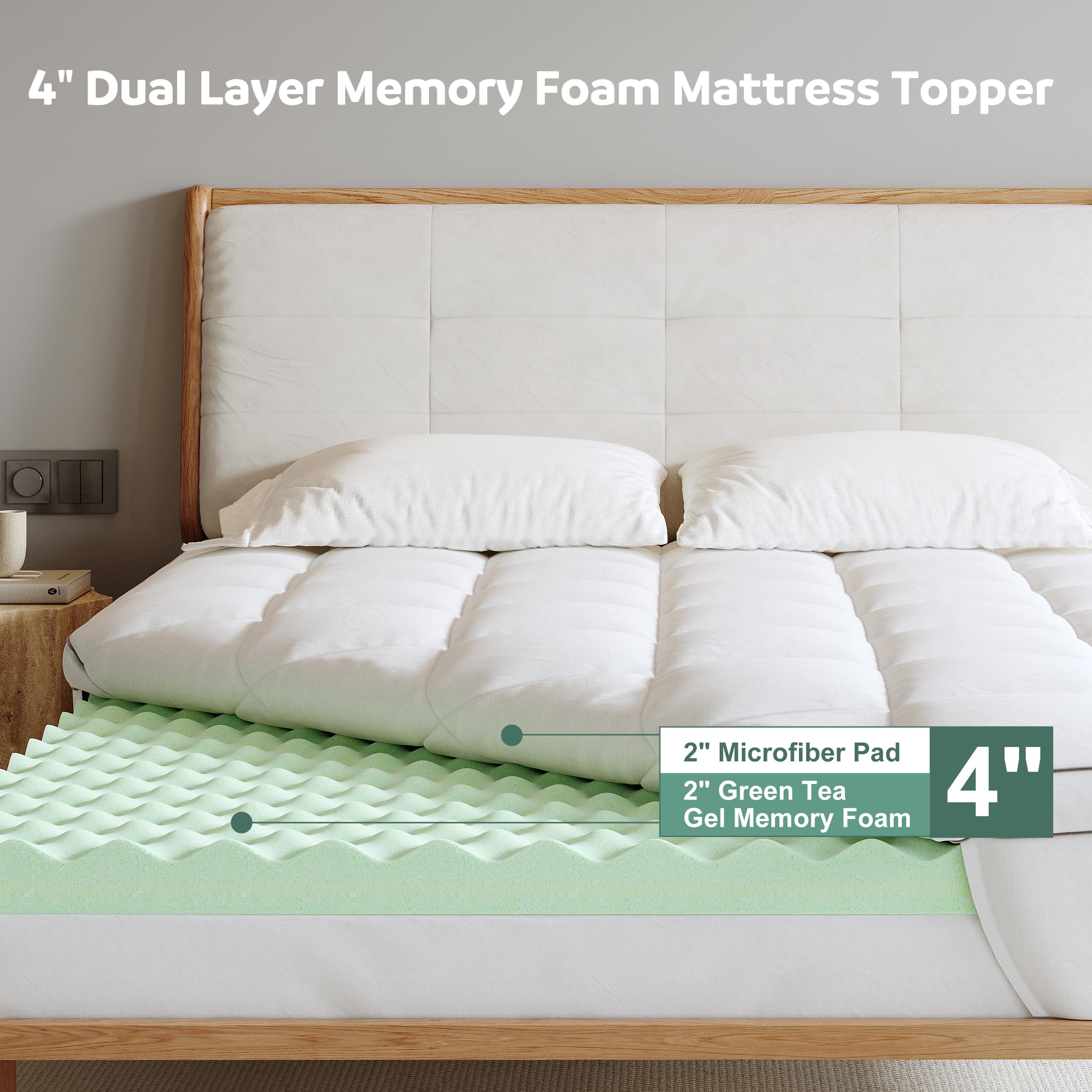 4 Inch Cooling Gel Memory Foam Mattress Topper King Size - Dual Layer (2