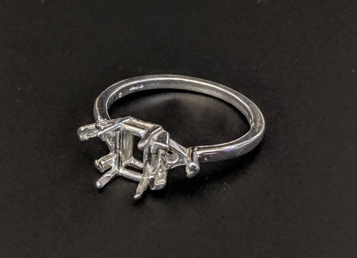 7x5 Emerald Cut Sterling Silver or 14kt Gold Ring with Trillion Accents - Size 7 Pre-Notched Blank Setting (163460/143460) - Perfect for Engagement, Wedding, Anniversary & Special Occasions