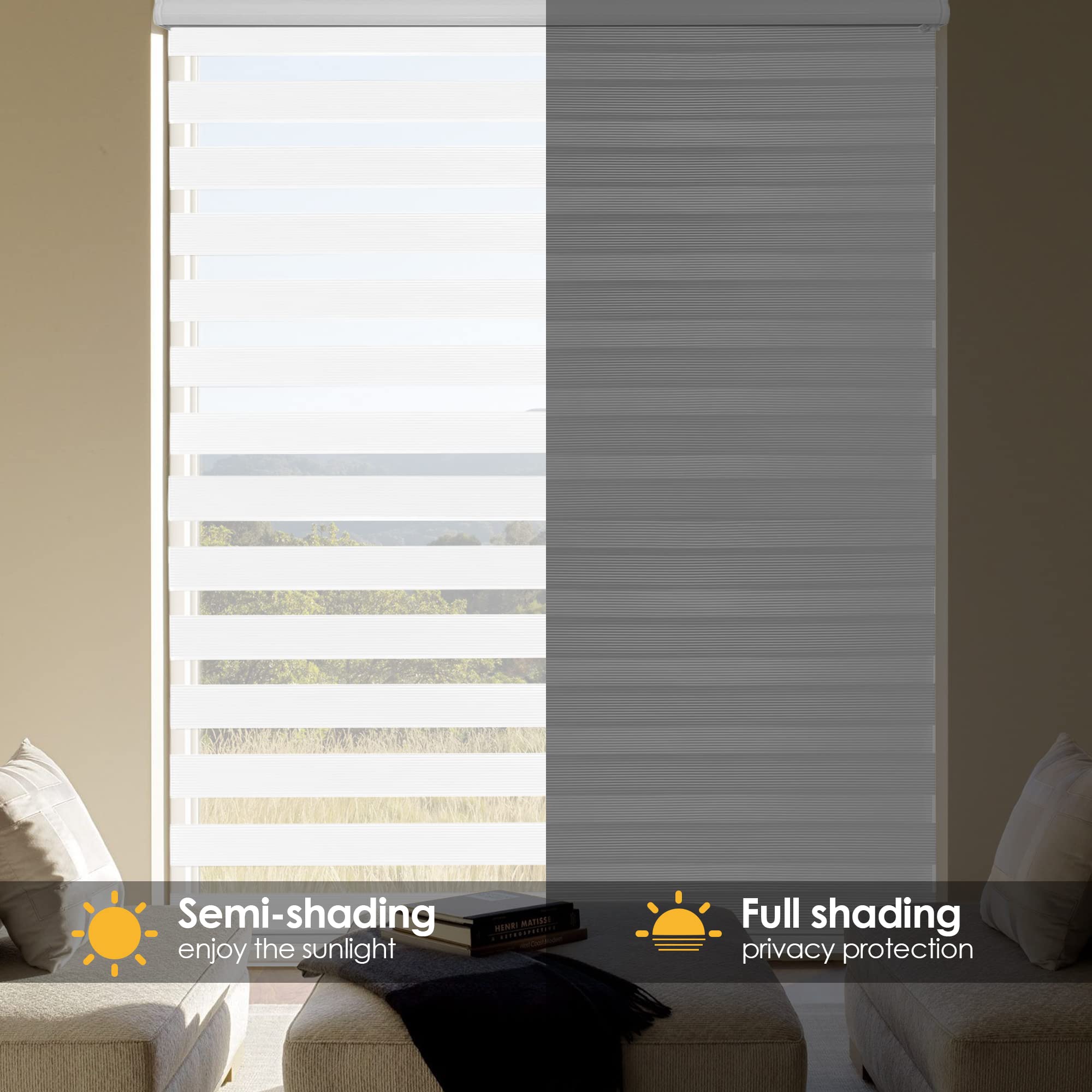 Zebra Roller Blinds for Windows - Light Filtering & Sheer Day/Night Shades - 20