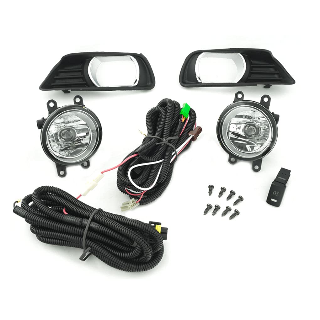 2007-2009 Toyota Camry Fog Lights Replacement - LED Driving Lamps with Chrome Trim Bezels & Switch (Left+Right Pair) - Perfect for Night Driving and Enhanced Visibility