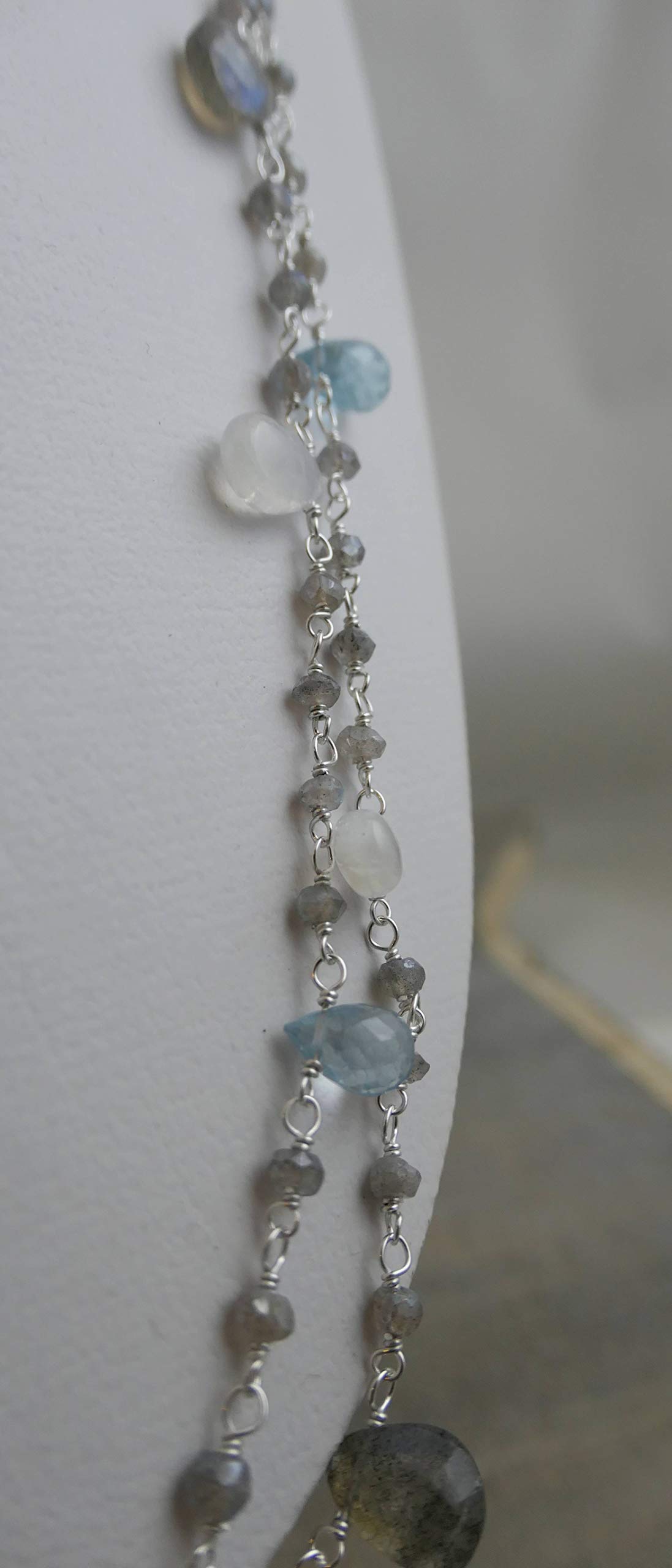 Moonstone Labradorite Blue Topaz Sterling Silver Necklace 18