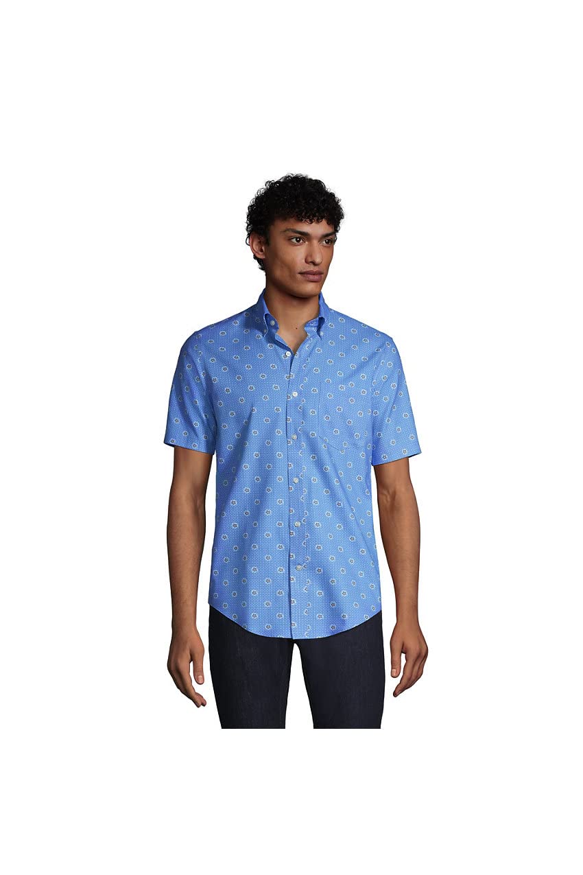 Lands' End Men's Short Sleeve No-Iron Sport Shirt - Traditional Fit, Wrinkle-Free, Breathable Cotton - Perfect for Business Casual, Office Wear & Summer Outings