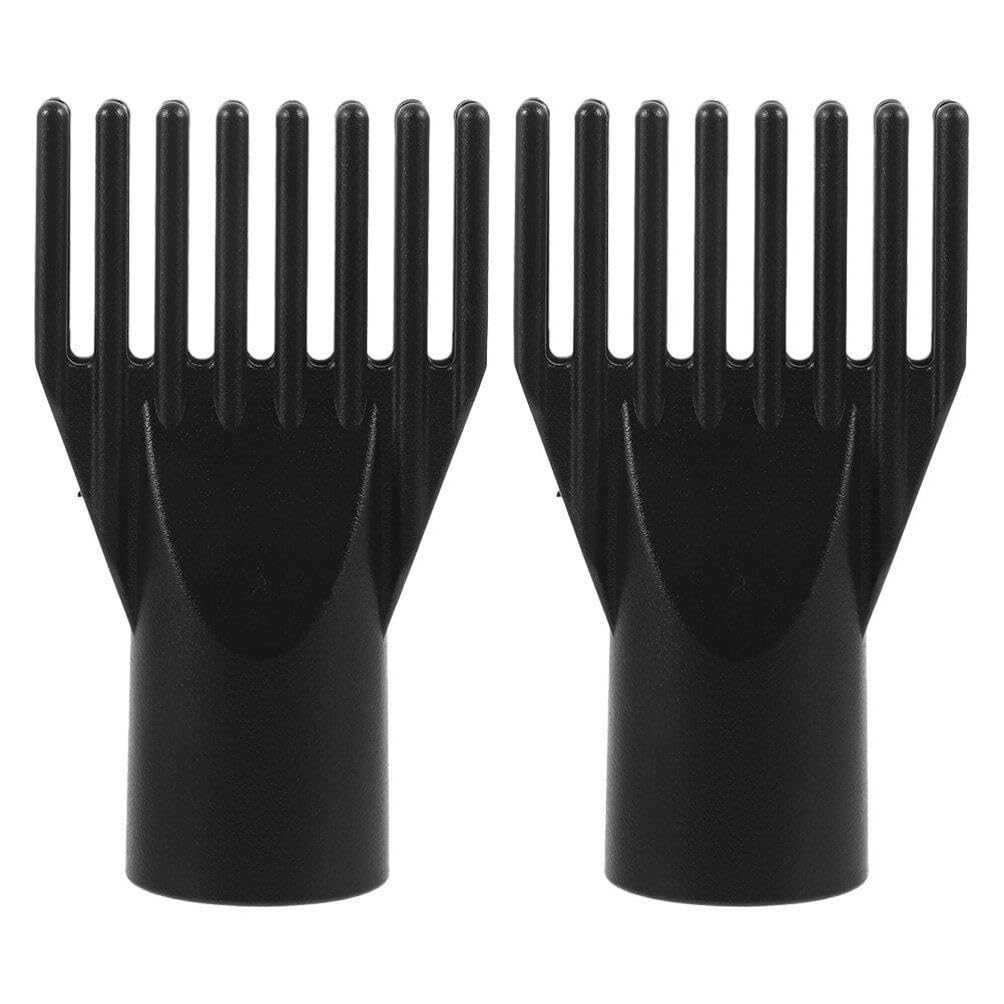 2Pcs Blow Dryer Comb Attachment - Black Hair Dryer Brush Nozzle for Straightening, Detangling & Styling Fine, Curly & Natural Hair | Salon Professional Tool for Home & Travel Use