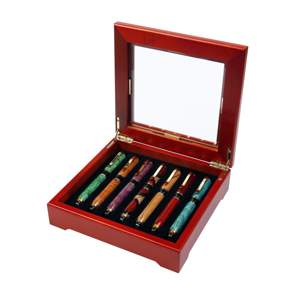 Premium Rosewood 7-Pen Display Case with Glass Top - Elegant Storage & Showcase for Fountain Pens, Ballpoints & Collectibles - Perfect for Home, Office & Gift Giving