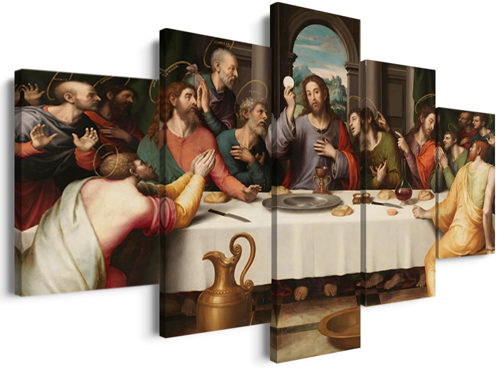 YOUHONG 5 Piece Jesus Canvas Wall Art - Modern Classic Last Supper Oil Painting Reproduction by Da Vinci - Ready to Hang Home & Office Decor (70''W x 40''H) - Perfect for Living Room, Church, or Gallery Display