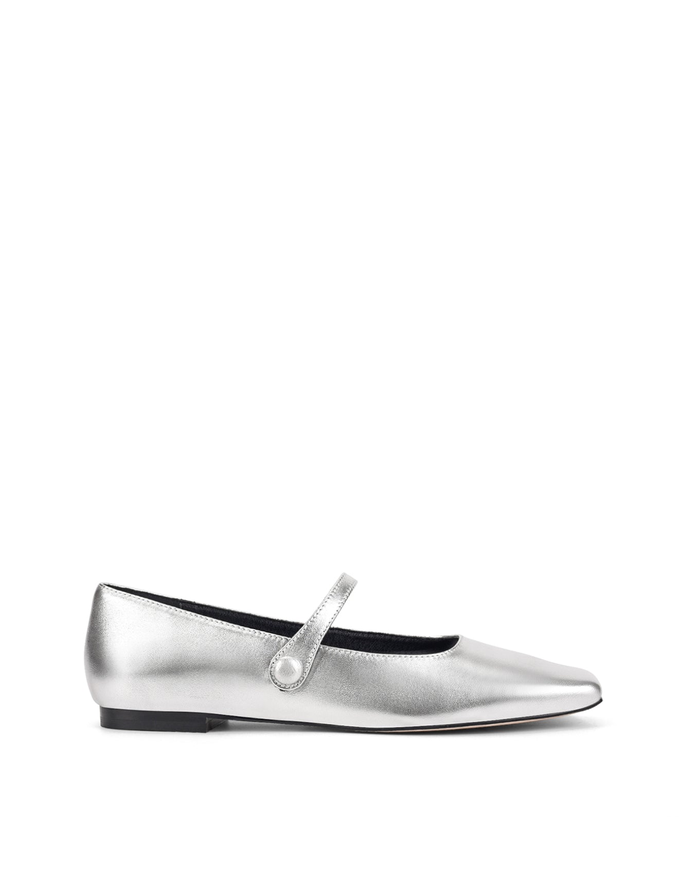 Xandria Women's Square Toe Ballet Flats - Silver Metallic Leather Shoes for Work, Office & Casual Wear