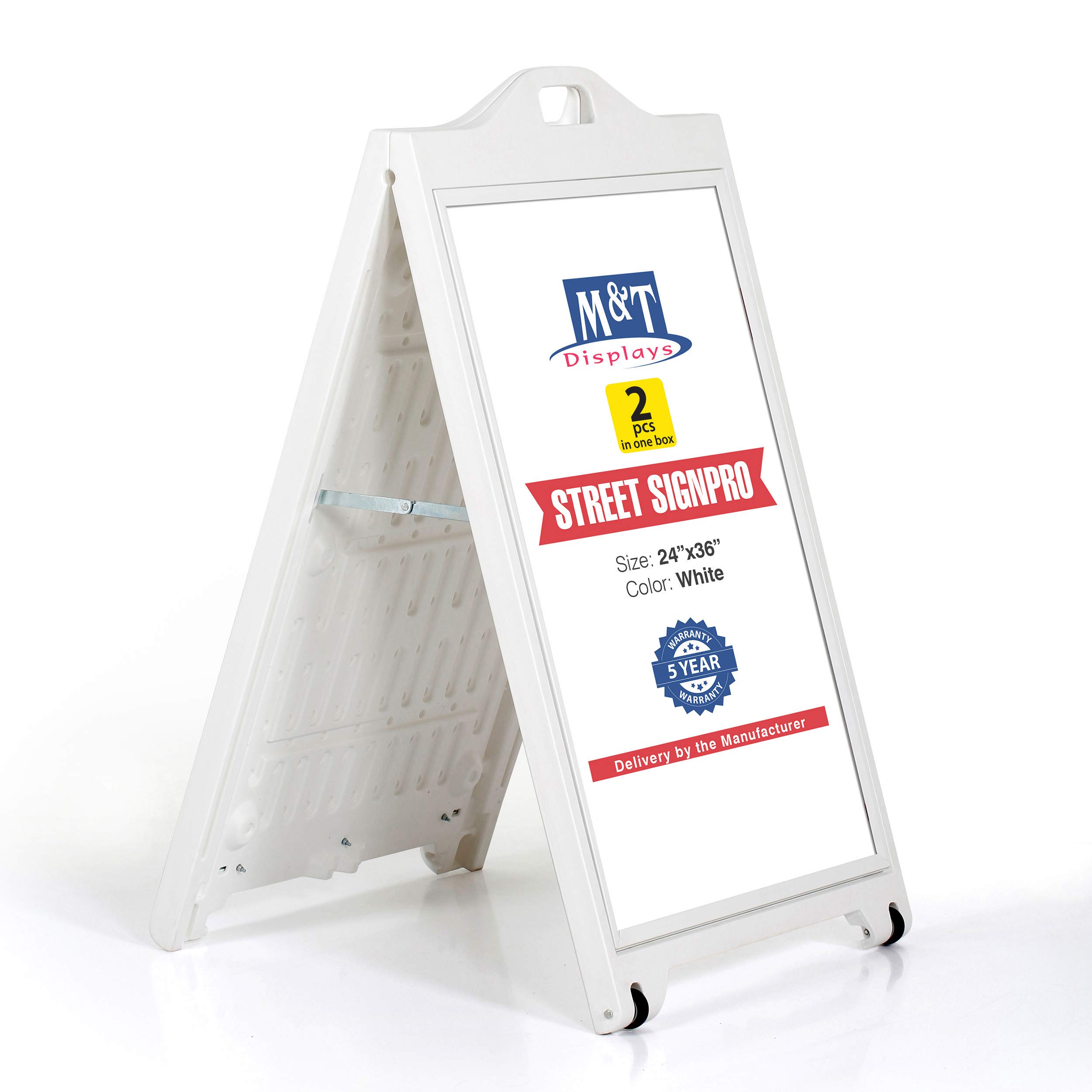 Double Sided A-Frame Sidewalk Sign - 24x36 Inch White Sandwich Board with Lens Cover | Portable Folding Menu Display for Restaurants & Cafes | Outdoor Advertising & Business Promotion (2 Pack)