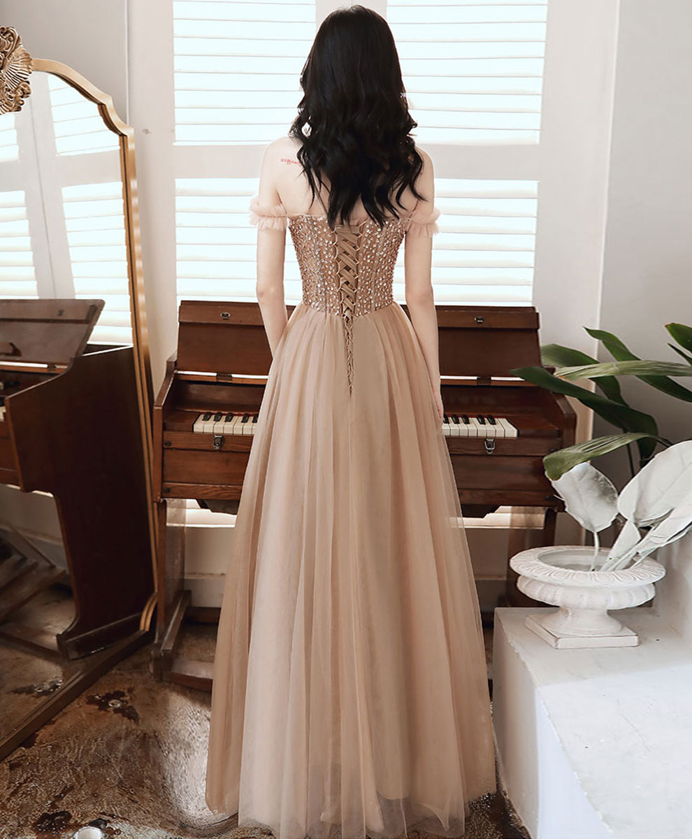 Elegant Champagne Sweetheart Aline Long Prom Dress with Beading - Perfect for Homecoming, Formal Dances & Special Occasions
