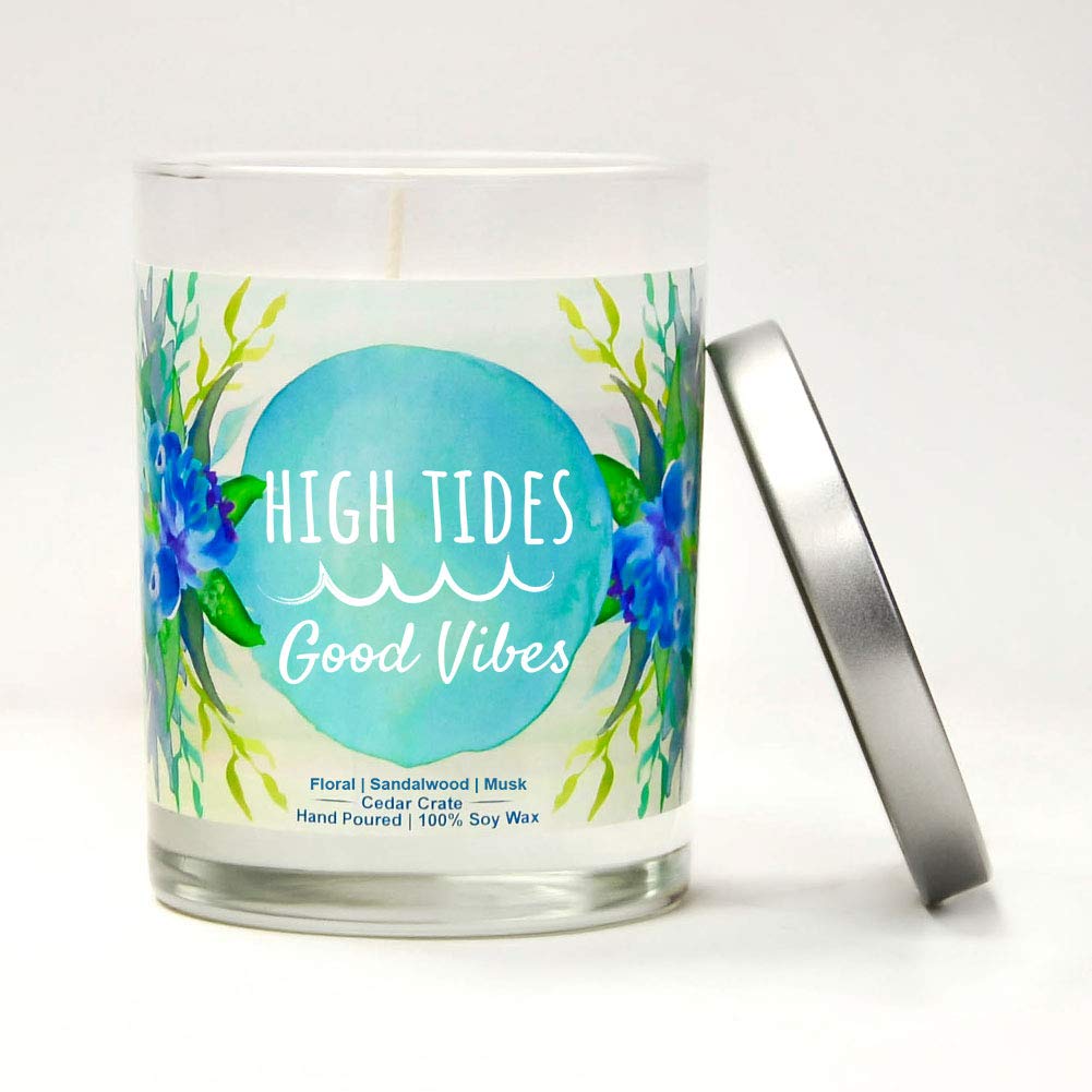 Floral Sandalwood Musk Scented Soy Candles - 10oz Teal Jar Candles | Made in USA | Aromatherapy Home Decor | Beach House Gifts for Women & Men | Perfect for Relaxation, Meditation & Coastal Living Spaces