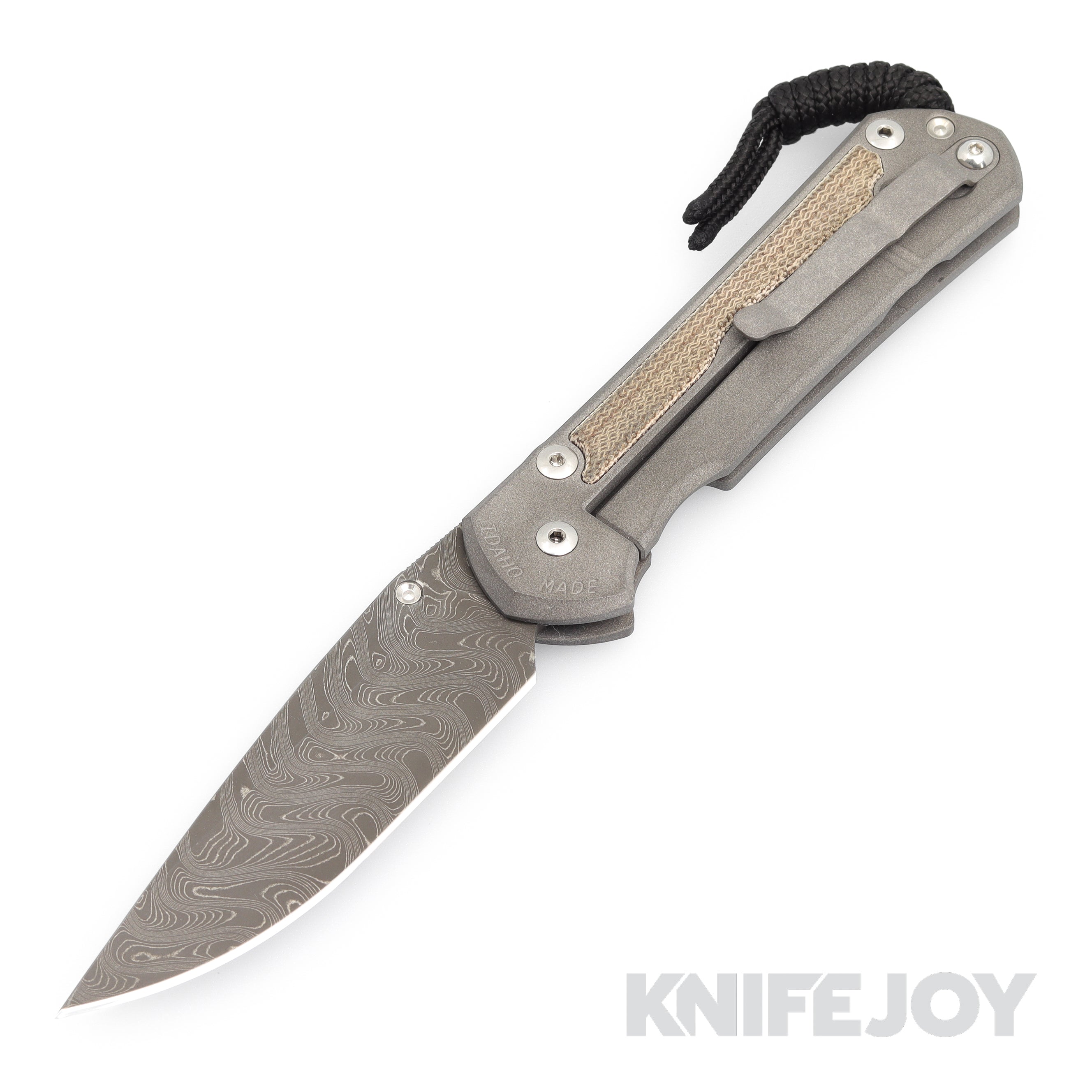 Chris Reeve Knives LEFT Hand Large Sebenza 31 Drop Point Ladder Damascus Folding Knife with Natural Canvas Micarta Inlay - Perfect for Outdoor Camping, Hunting & EDC Collection