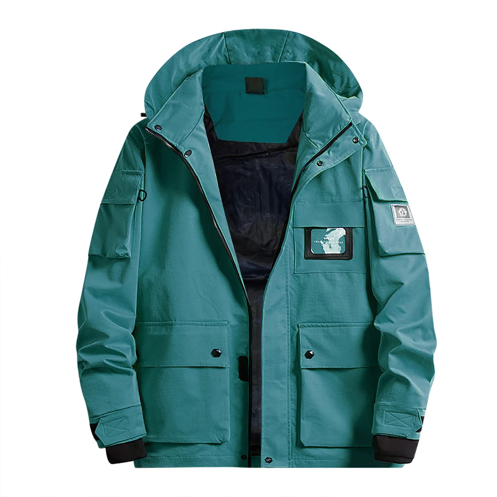 **Men's Plus Size Casual Hooded Jacket - Loose Fit Windproof Waterproof Outdoor Coat for Hiking, Camping & Daily Wear**