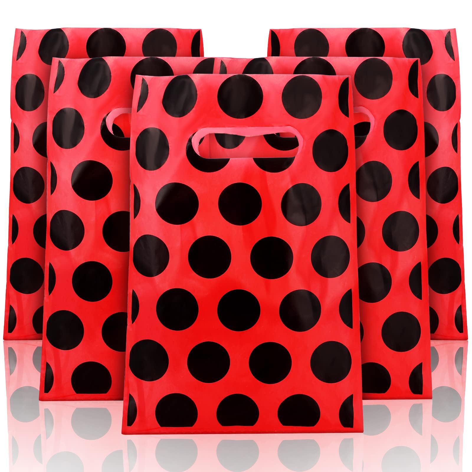 100 Pcs Ladybug Gift Bags - Watermelon Themed Red & Black Polka Dot Party Supplies for Birthdays, Weddings, Baby Showers | Perfect for Candy, Favors & Decorations | Cute Bug-Themed Celebration Accessories