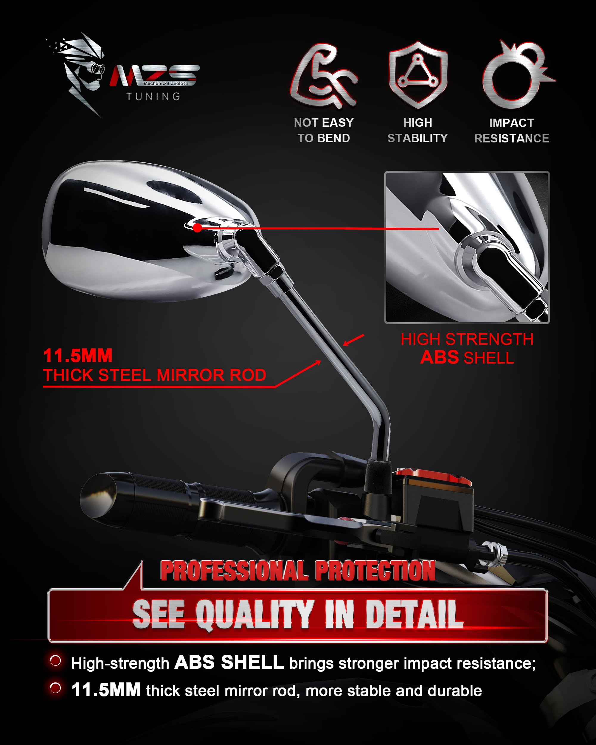 Universal 10MM 8MM Motorcycle Mirrors - 360° Adjustable Chrome Rear View Side Mirrors for Street Bike, Cruiser, Touring, Chopper & Scooter | Durable Handlebar Mount | Enhanced Safety for Highway & City Riding