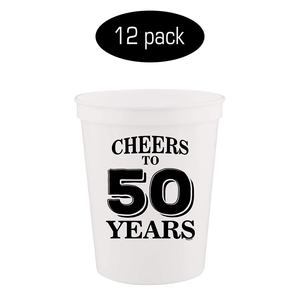 Cheers To 50 Years Stadium Party Cup - 50th Birthday Gift & Decorations - Fifty And Fabulous Plastic Drinking Cups for Best Friend - Perfect for Birthday Parties, Anniversaries & Celebrations