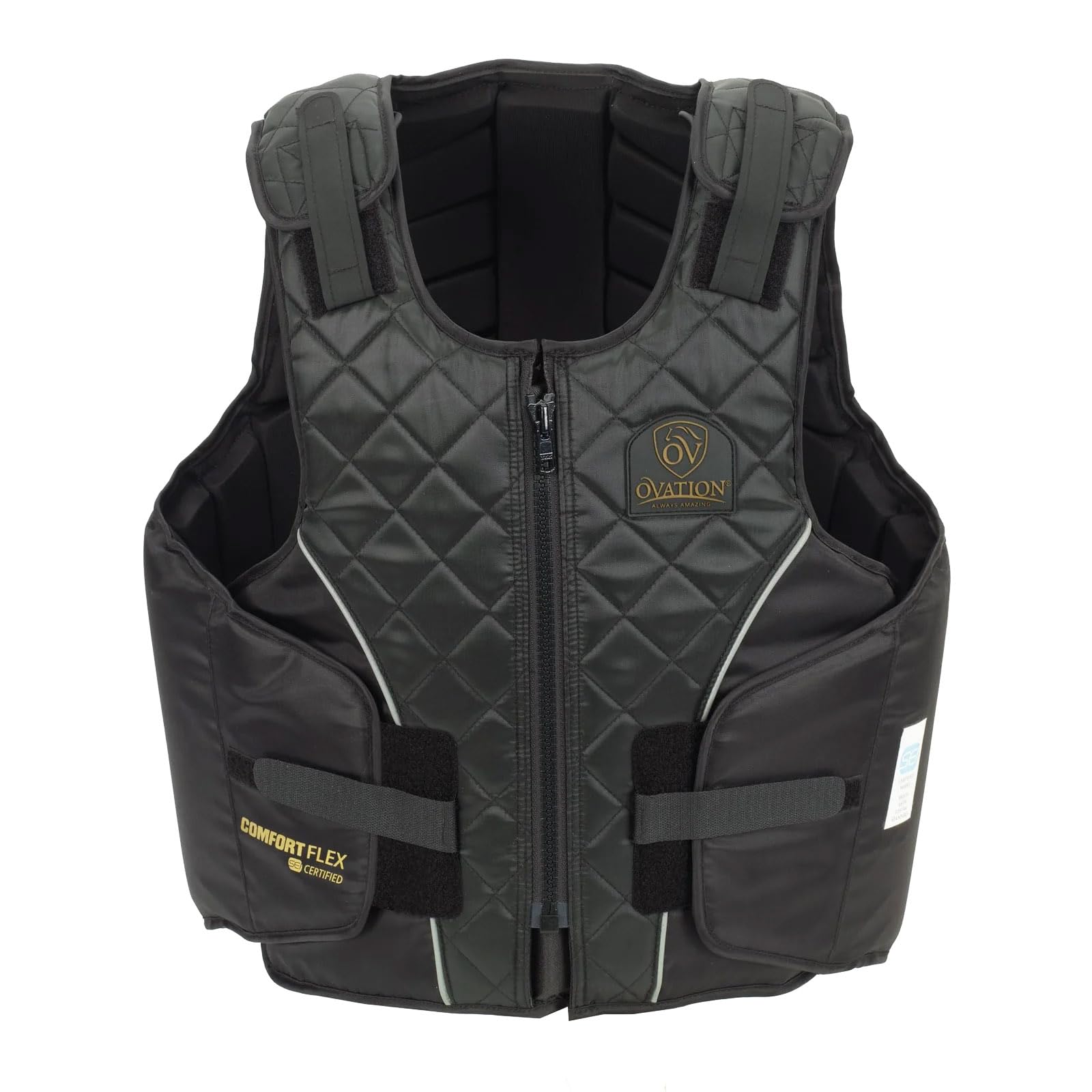 Ovation Adults' ComfortFlex Equestrian Riding Vest - Adjustable Safety Body Protector with Reflective Piping | Durable & Comfortable for Horseback Riding, Training & Competition | Black