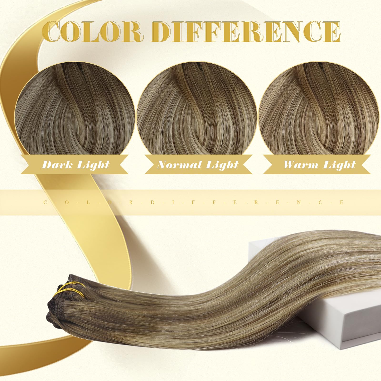 Ve Sunny Balayage Clip-in Human Hair Extensions - Dark Brown to Light Brown Blonde Mix, 20 Inch 7-Piece Set (120g) - Natural Looking Hair Extensions for Women | Perfect for Parties, Weddings & Everyday Styling