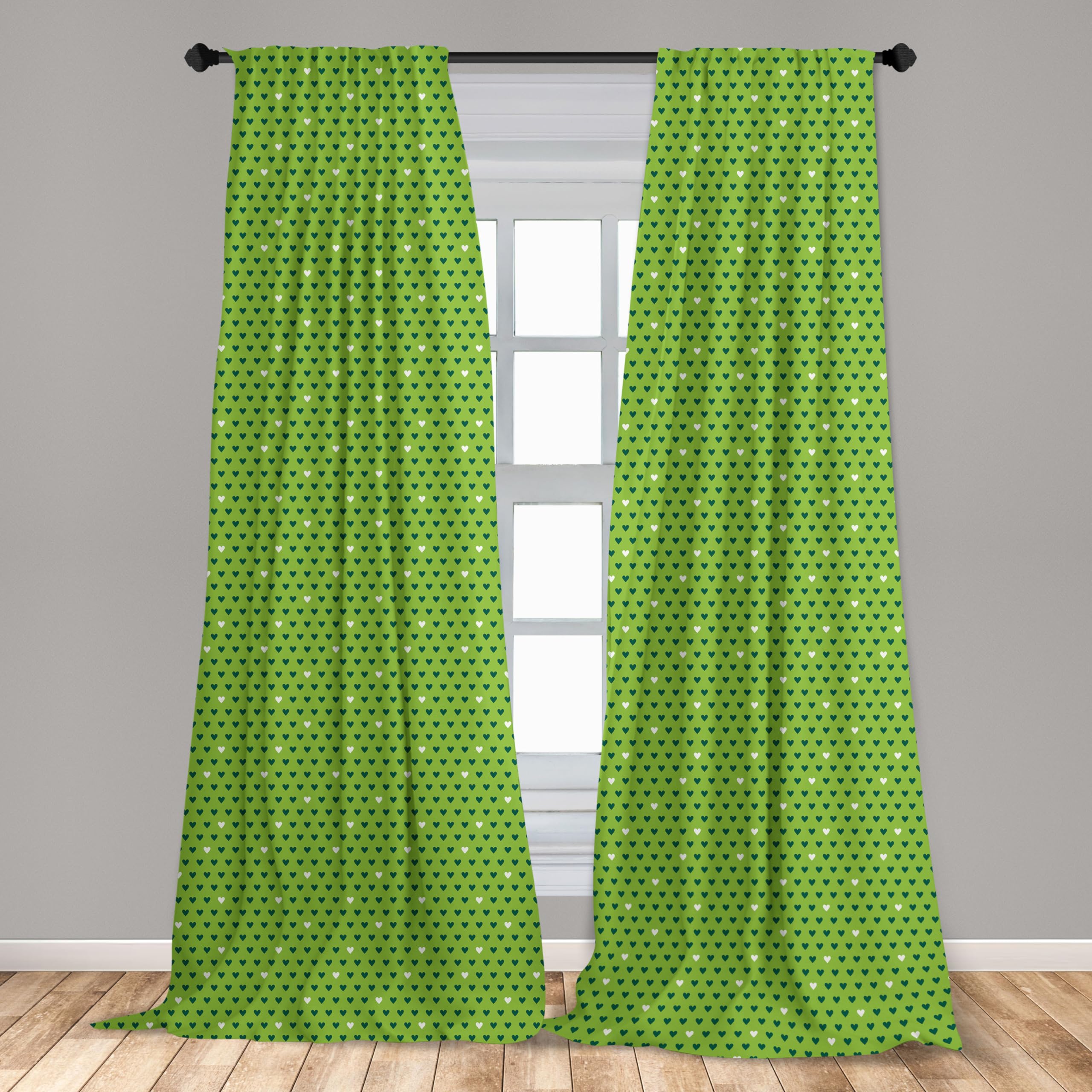 Ambesonne Green Heart Pattern Curtains - 2 Panel Set 28