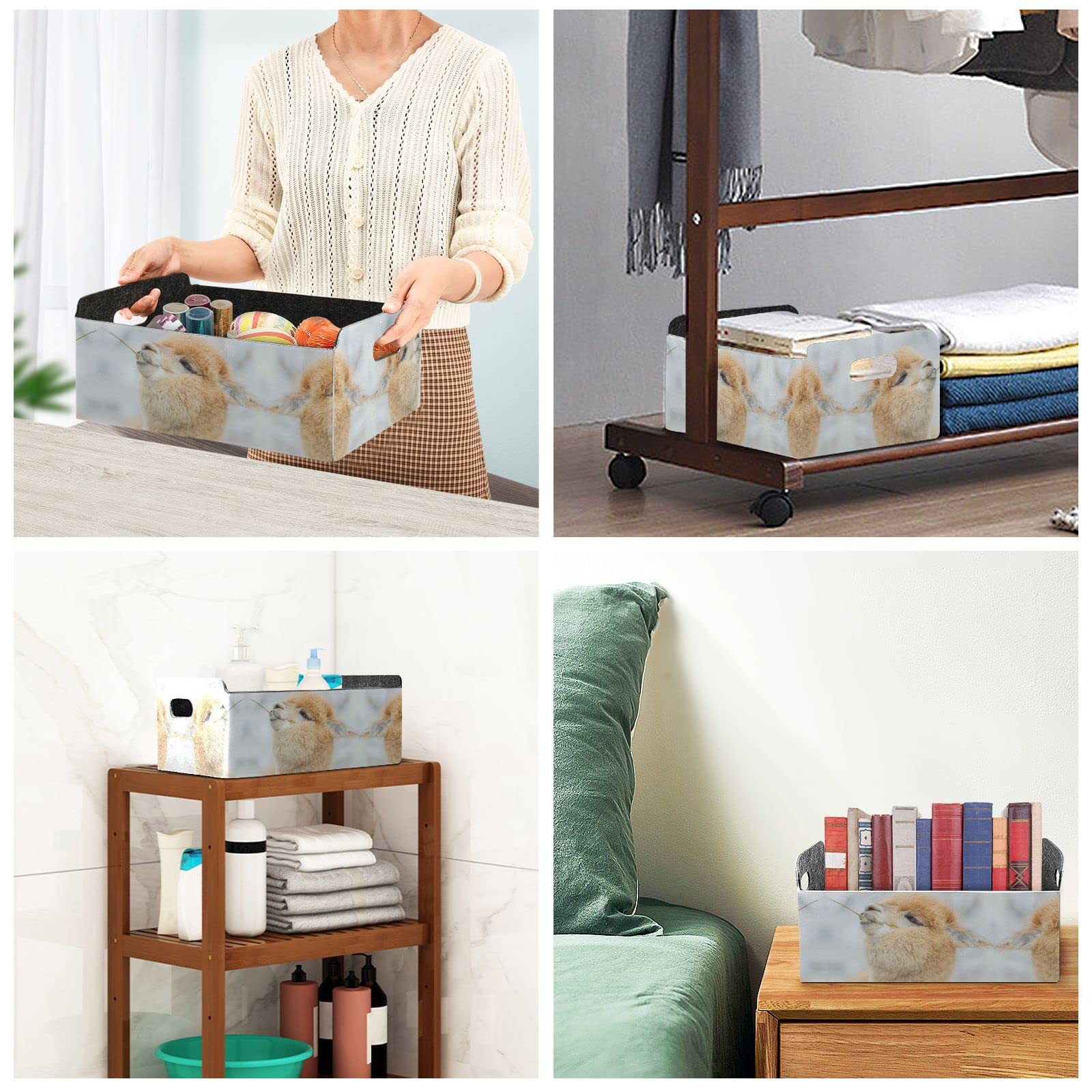 Llama Alpaca Felt Desk Organizer Tray - Foldable Rectangular Storage Plate for Jewelry, Vanity & Counter Tissues | Detachable & Portable Valet Tray for Home & Office Organization