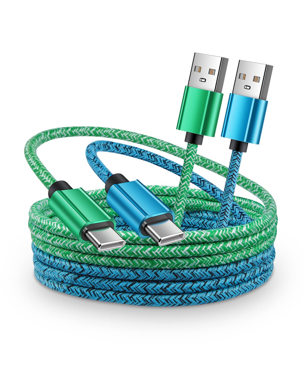 2-Pack 3ft USB-A to USB-C Fast Charging Cable - Compatible with iPhone 15/15 Pro/15 Pro Max/15 Plus & Samsung Galaxy S23 Ultra/S23+/S22/S20/S10/A14 5G/A12/A13 - Durable Braided Nylon Cord for Home, Office & Travel Charging