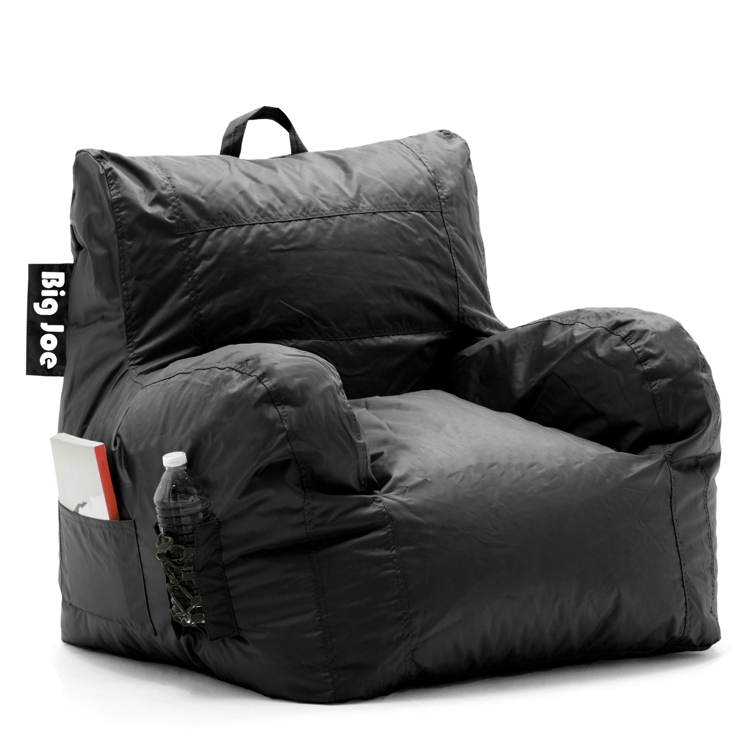 Big Joe Dorm Bean Bag Chair with Drink Holder & Storage Pocket - 3ft Oversized Comfortable Lounge Chair for Dorm Room, Bedroom or Game Room - Durable Polyester Nylon Blend in Black Smartmax Fabric