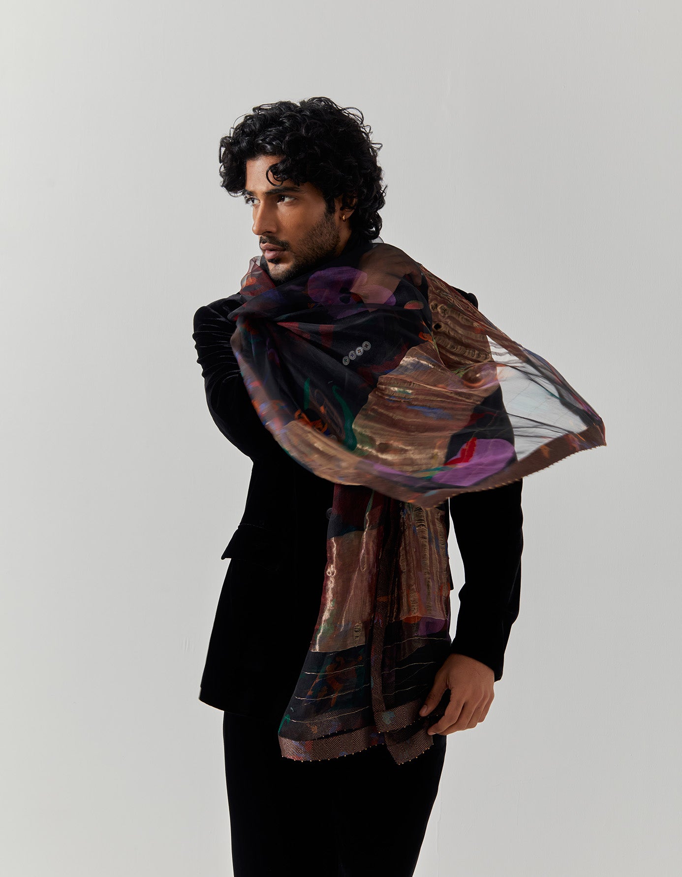 Elegant Dupatta Chanderi Silk Scarf - Midnight Vineyard Design - Perfect for Weddings, Parties & Festive Occasions