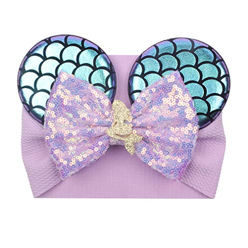 Sparkly Sequins Bow Mouse Ears Headband - Soft Elastic Fabric Hairband for Newborn Baby Girls & Boys (0-24 Months) - Perfect for Disney Trips, Birthday Parties & Photo Shoots