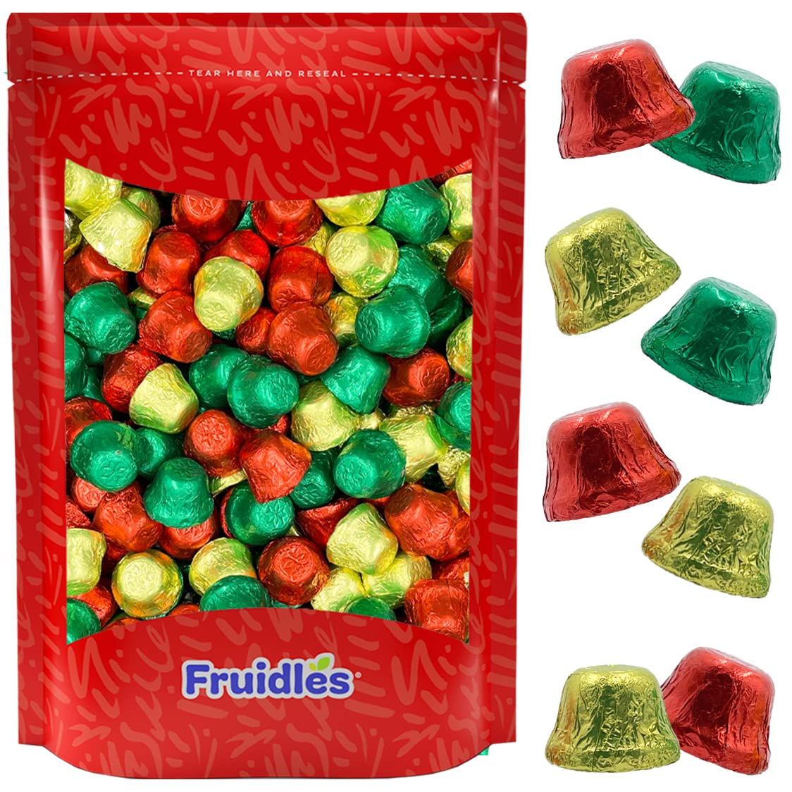 Fruidles Christmas Bells Milk Chocolate - Individually Wrapped Kosher Certified Dairy Chocolates (1 Pound) - Perfect for Holiday Parties, Stocking Stuffers & Gift Bags