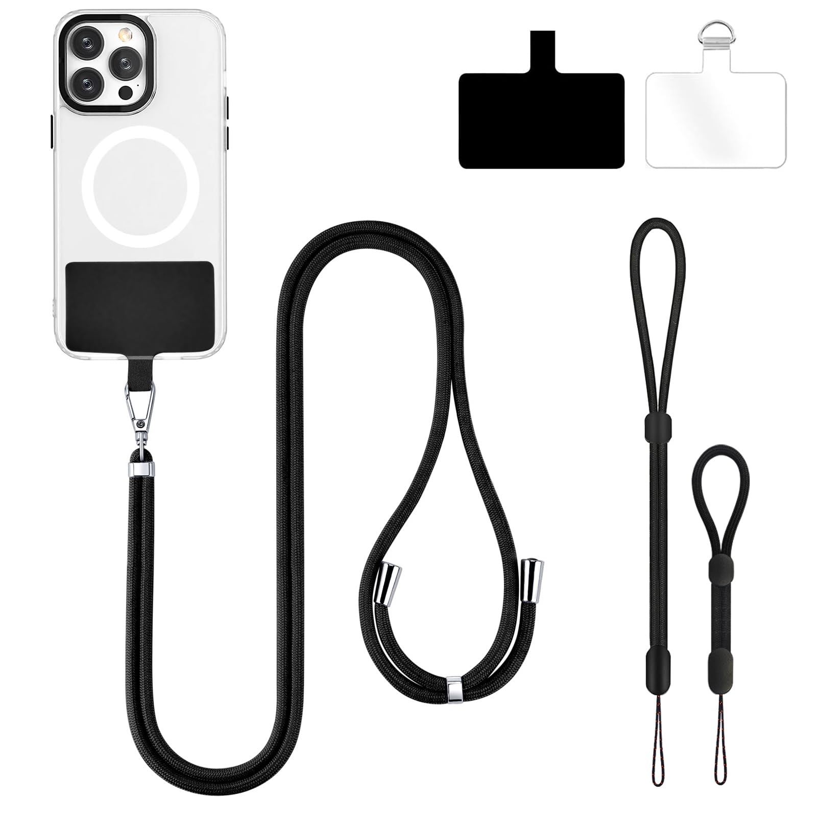 Universal Adjustable Nylon Phone Lanyard for Smartphones - Black | Neck Strap for Work & Travel