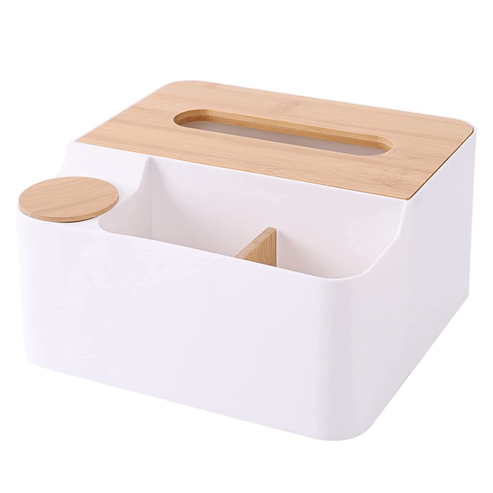 Multifunctional Tissue Box Holder with Remote Control & 3 Compartments - Organizer for Tissues, Glasses, Pens, Phone | White | Perfect for Living Room, Bedroom & Office Desk Organization