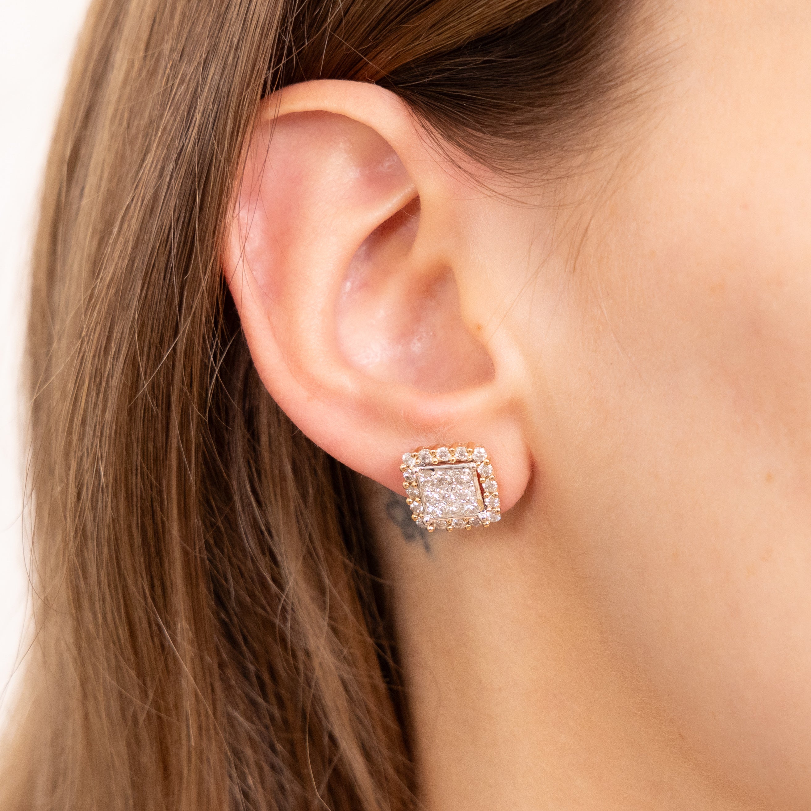 2 Carat Diamond Cluster Stud Earrings in 10K Yellow & White Gold - Elegant Jewelry for Women, Perfect for Weddings, Anniversaries & Special Occasions
