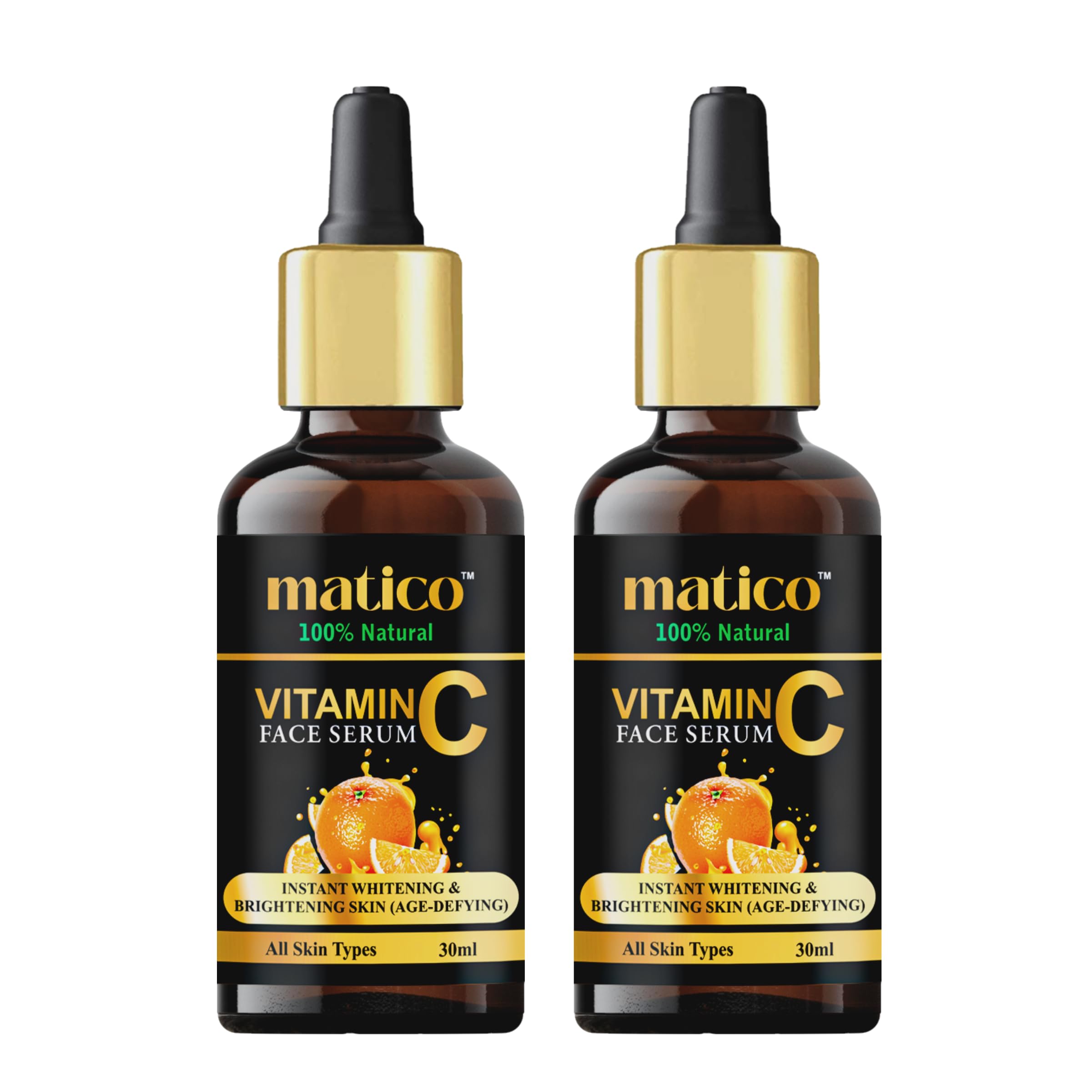 Matico Professional Vitamin C Face Serum for Skin Brightening & Repair - Anti-Aging, Radiance & Glow Booster (Pack of 2) - Perfect for Daily Skincare Routine & Nighttime Treatment
