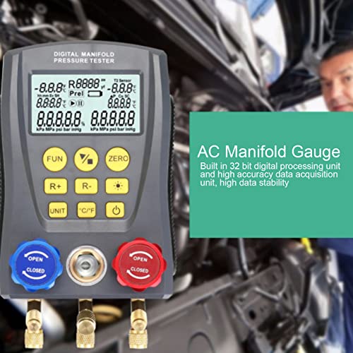HVAC Manifold Gauge Set - Digital AC Manifold Gauge with High Accuracy Vacuum Pressure & Temperature Measurement for Air Conditioning Systems | Professional HVAC Diagnostic Tool for Refrigerant Leak Detection & HVAC Maintenance