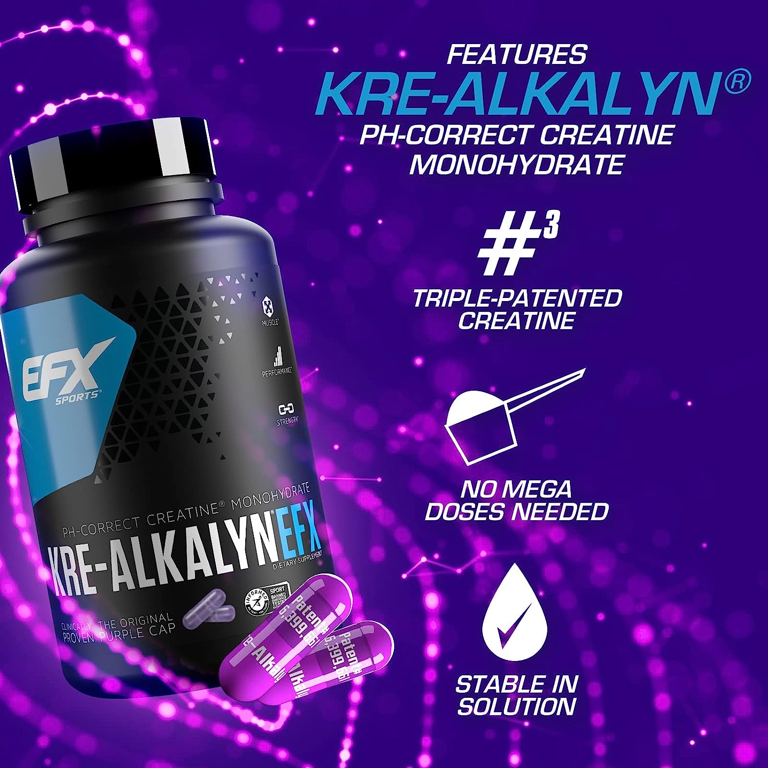 EFX Sports Kre Alkalyn 240 Capsules - Premium Creatine Supplement for Muscle Growth & Strength | Ideal for Athletes, Bodybuilders & Fitness Enthusiasts