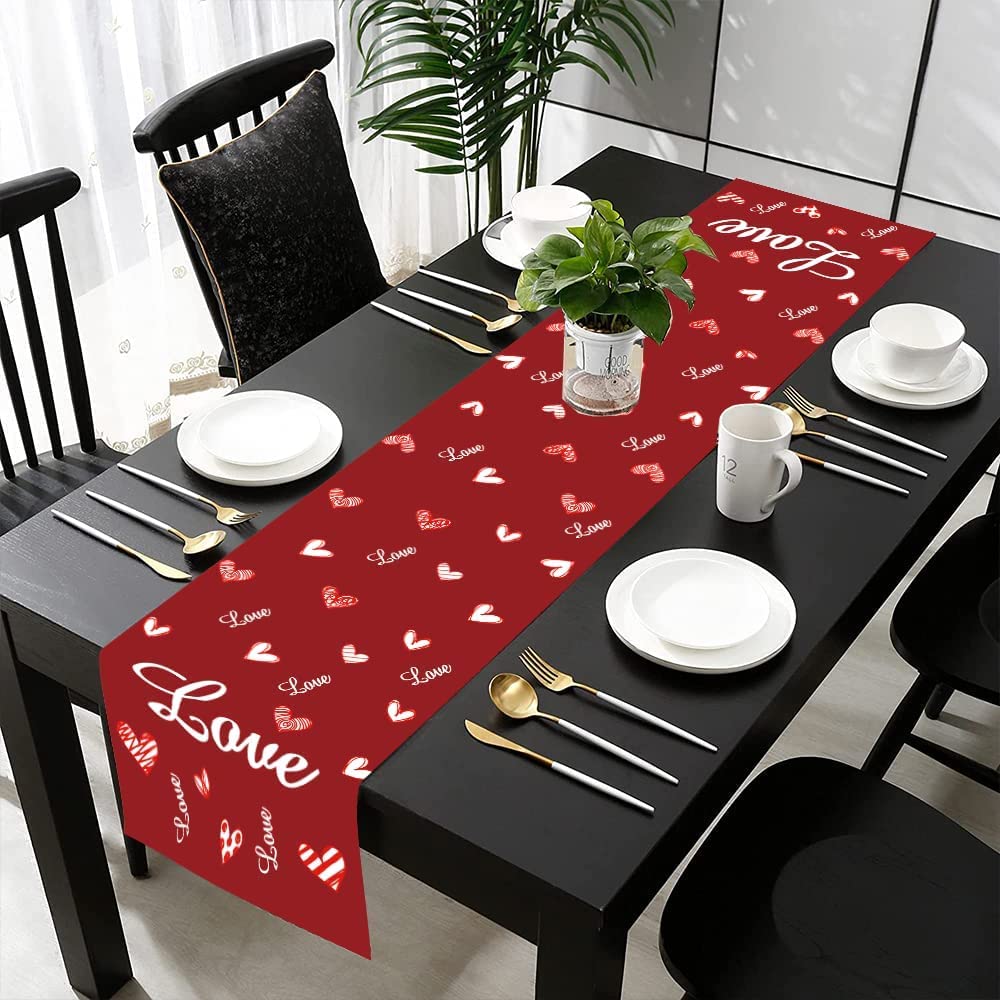 Valentines Day Table Runner - Romantic Love Table Decor for Couples Dinner, Wedding Anniversary & Valentine's Day Party Decorations