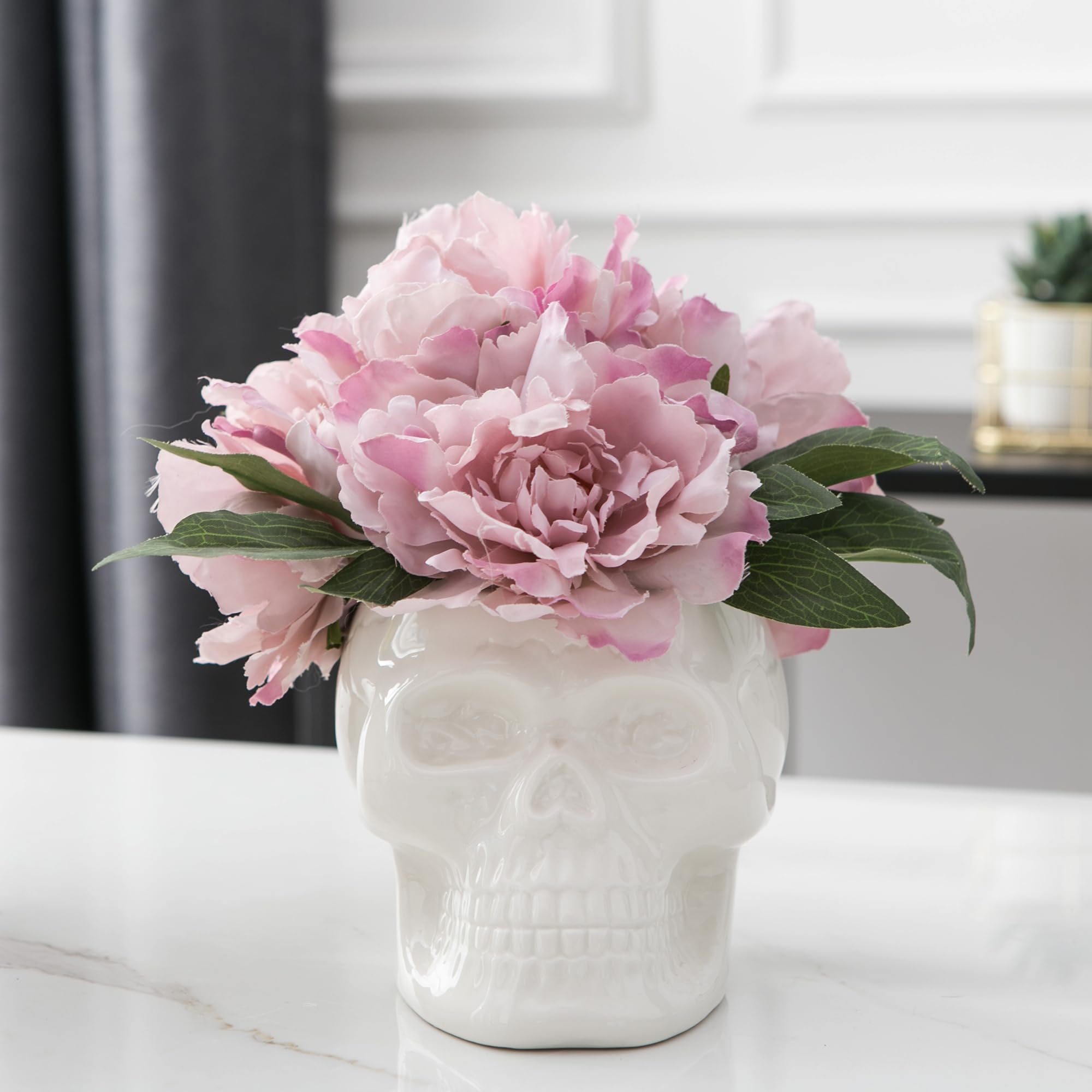 Skull Planter Pots & Skeleton Vase for Succulents & Flowers | Gothic Table Centerpiece | Punk Home Decor | Halloween & Day of The Dead Decorations - White | Perfect for Goth Home Decor, Halloween Parties & Succulent Displays