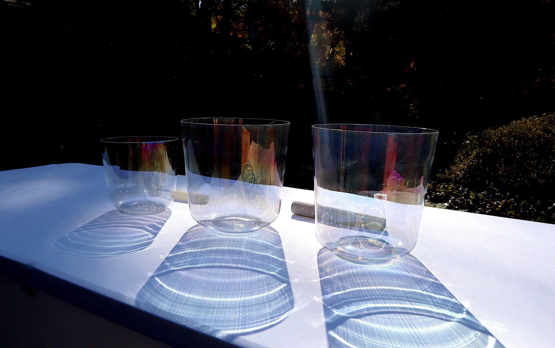 3pc or 4pc Clear Cosmic Light Singing Bowl Set with 432Hz Perfect Pitch | Mixed Octaves, Cases & Suede Strikers | Meditation, Yoga & Sound Healing Therapy