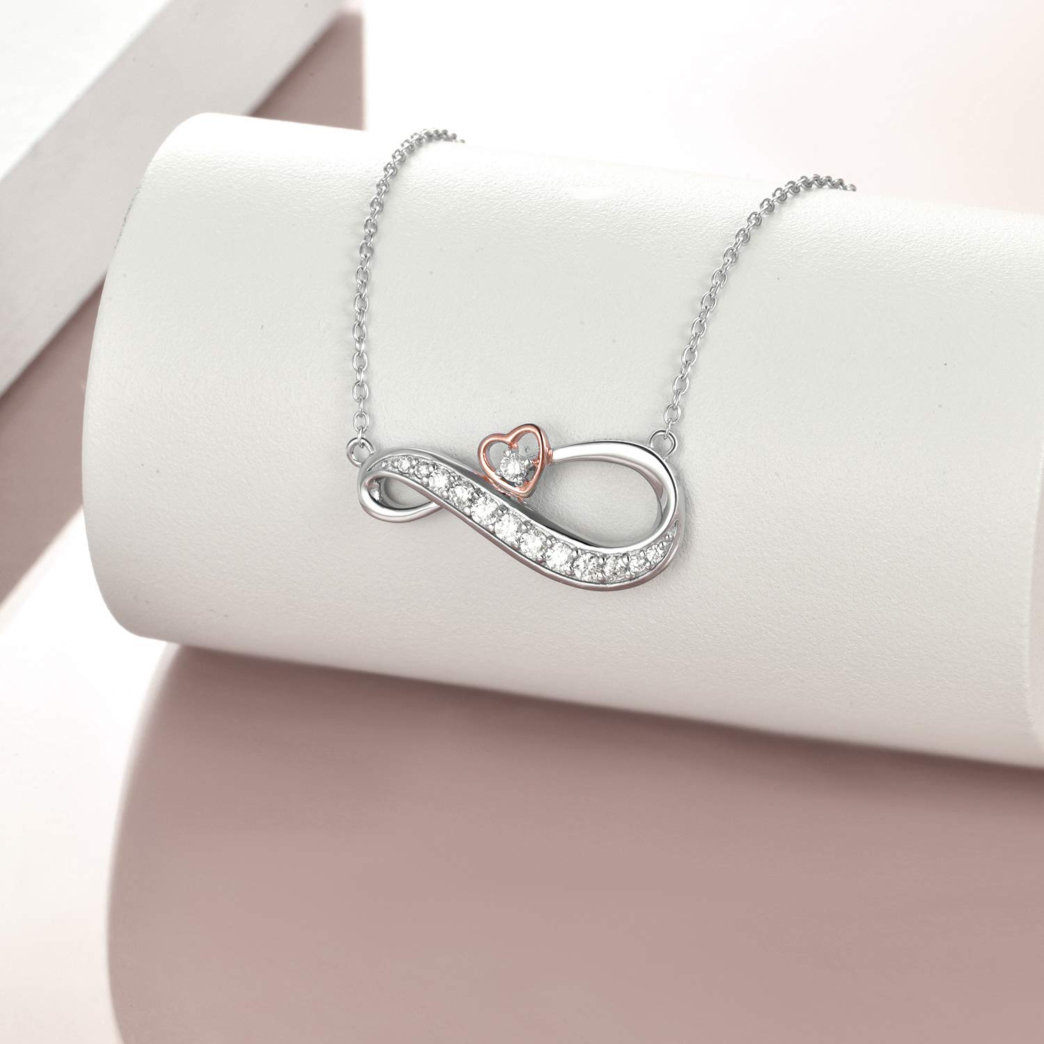 POPKIMI Infinity Necklace Sterling Silver Love Heart Pendant - Dainty Women's Jewelry Gift for Birthday, Anniversary & Valentine's Day - Perfect for Everyday Wear & Special Occasions