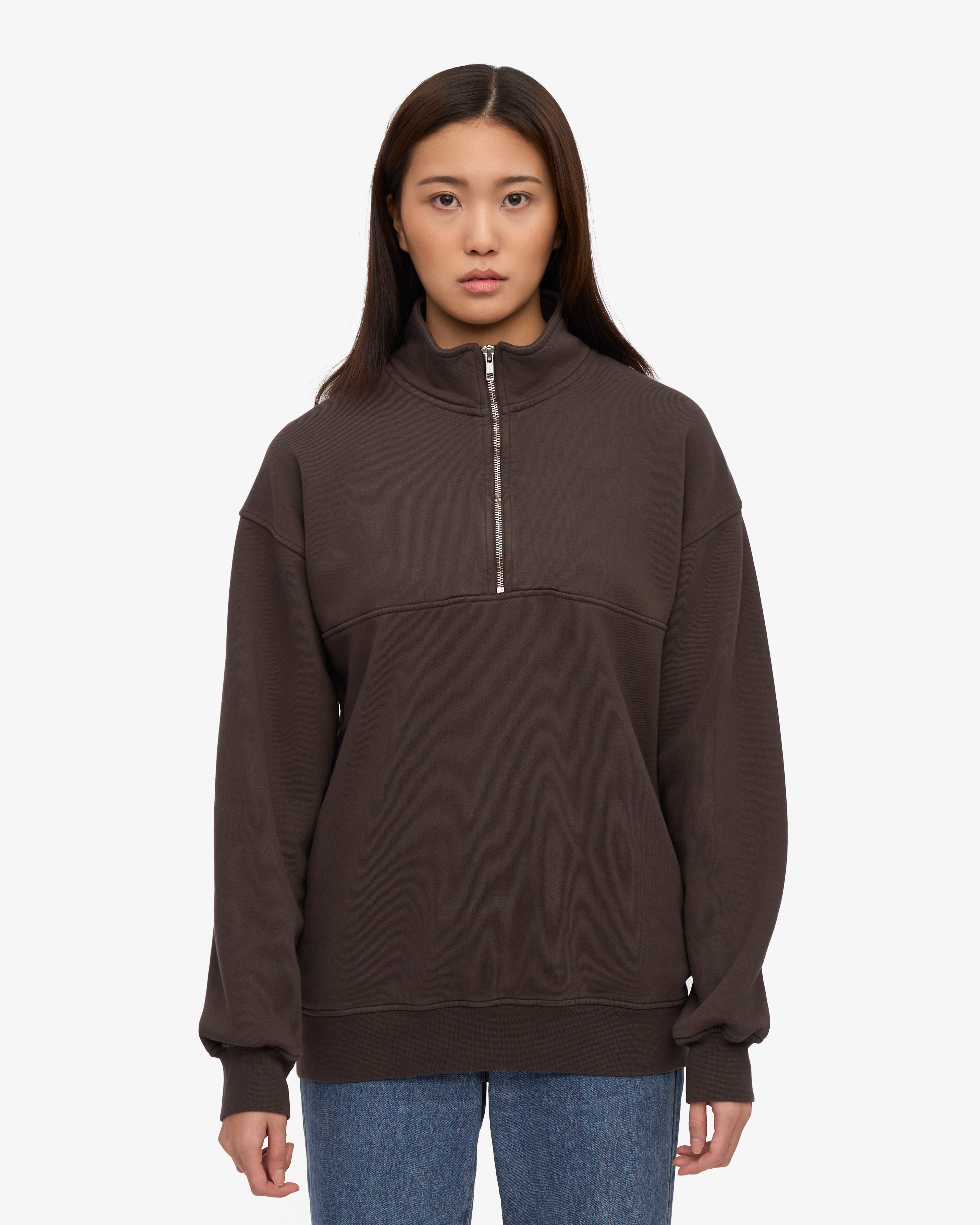 Organic Quarter Zip Sweatshirt for Men - Soft Coffee Brown Pullover for Casual Wear & Outdoor Activities