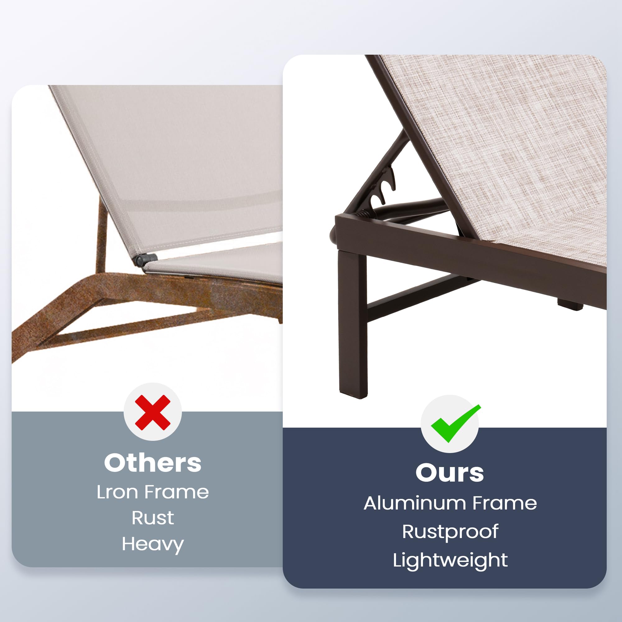 Pellebant Outdoor Lounge Chairs Set of 2 - Patio Aluminum Chaise Lounge Chairs with Adjustable Backrest, Rustproof Poolside Sunbathing Chairs for Deck, Garden, Beach (2-Piece, Beige) | Perfect for Backyard Relaxation, Poolside Lounging & Outdoor Sunbathing