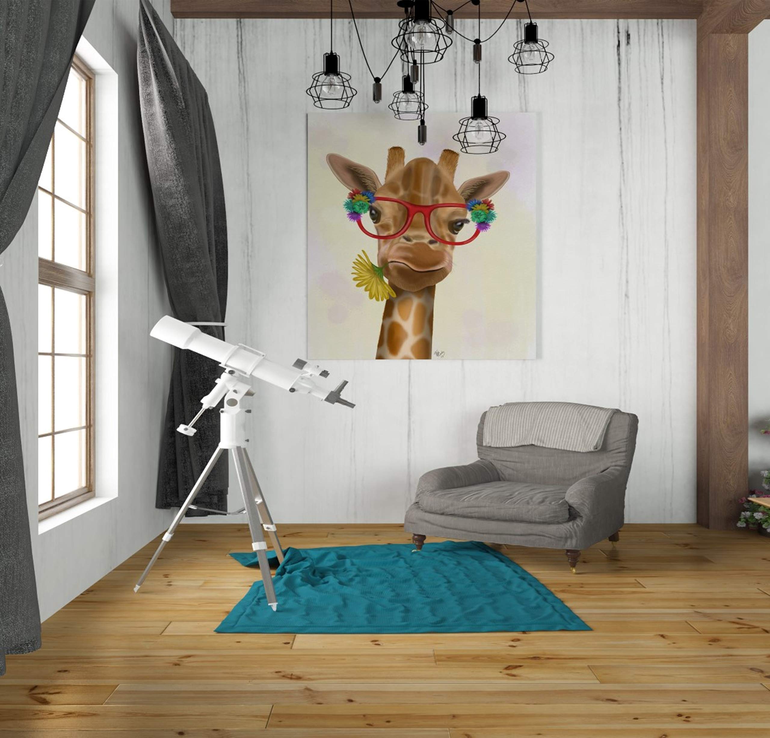 Epic Graffiti 'Giraffe and Flower Glasses 3' by Fab Funky - Modern Canvas Wall Art Print 26x30 Inches - Vibrant Home Decor for Living Room, Bedroom & Office