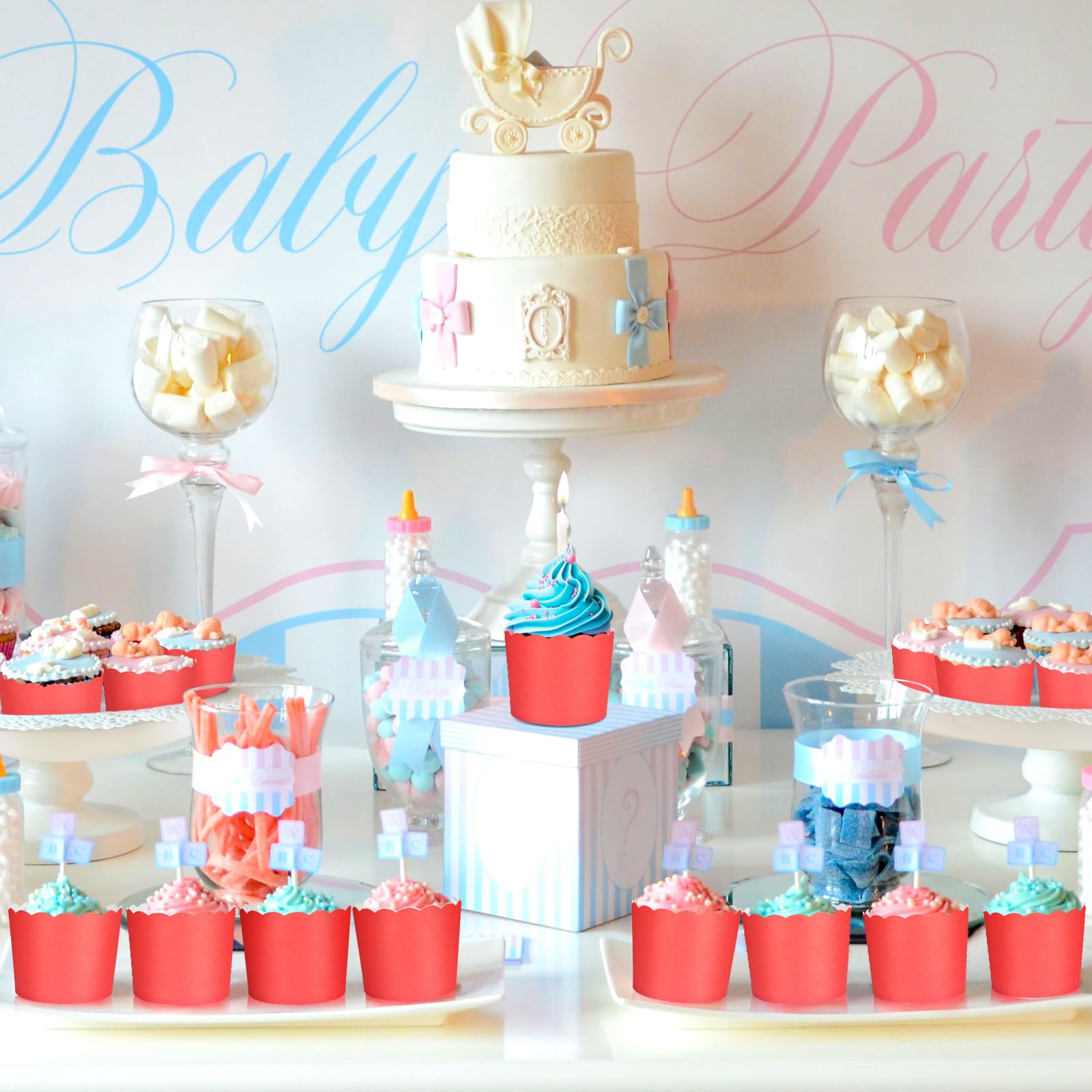 60-Pack Large Red Disposable Paper Baking Cups - Greaseproof Cupcake & Muffin Liners for Baking, Birthday Parties, Baby Showers, and Holiday Decorations - Perfect for Home Baking, School Events, and Party Dessert Displays